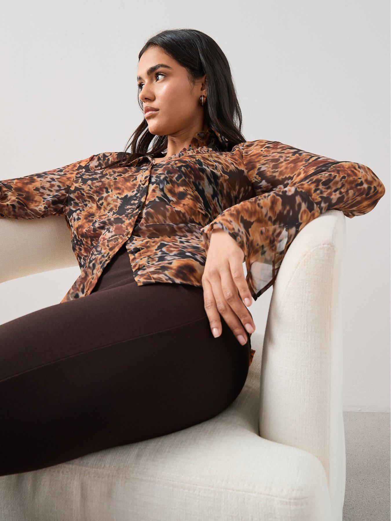 Image 6 of 7 of The Very Collection Tie Sleeve Printed Shirt - Orange