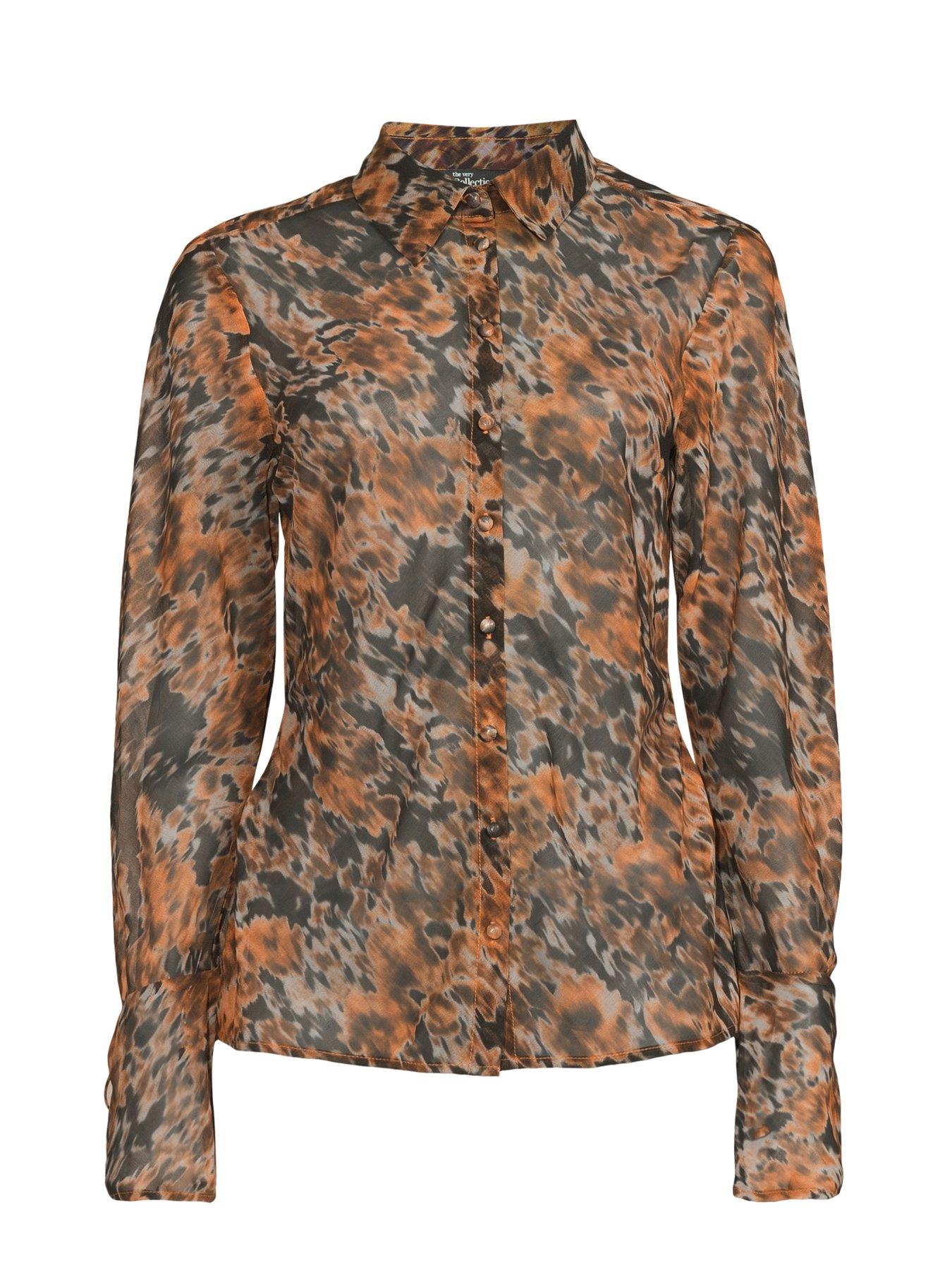 Image 7 of 7 of The Very Collection Tie Sleeve Printed Shirt - Orange