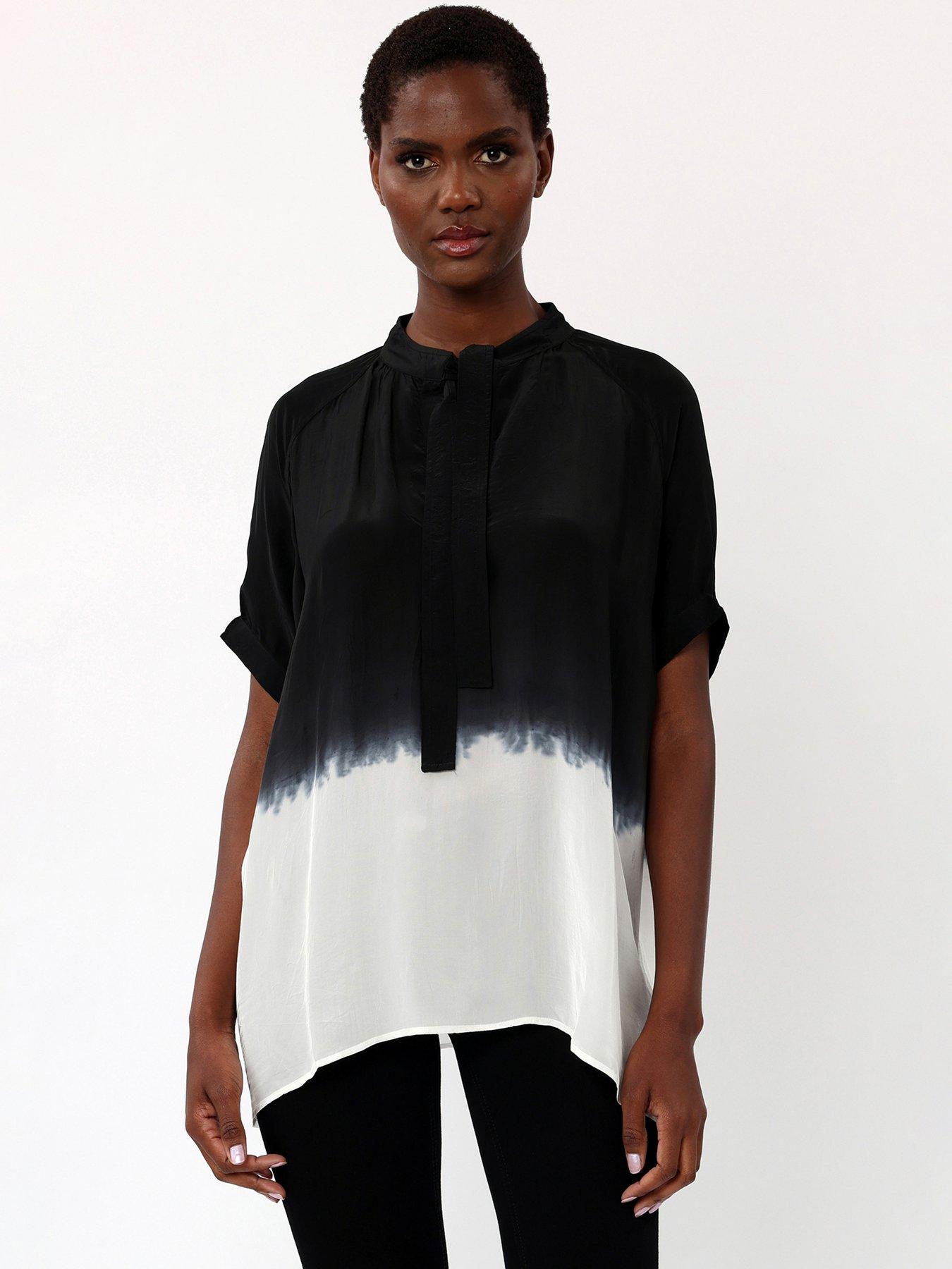 undefined Power Tunic Top In Black And White Dip Dye - Black