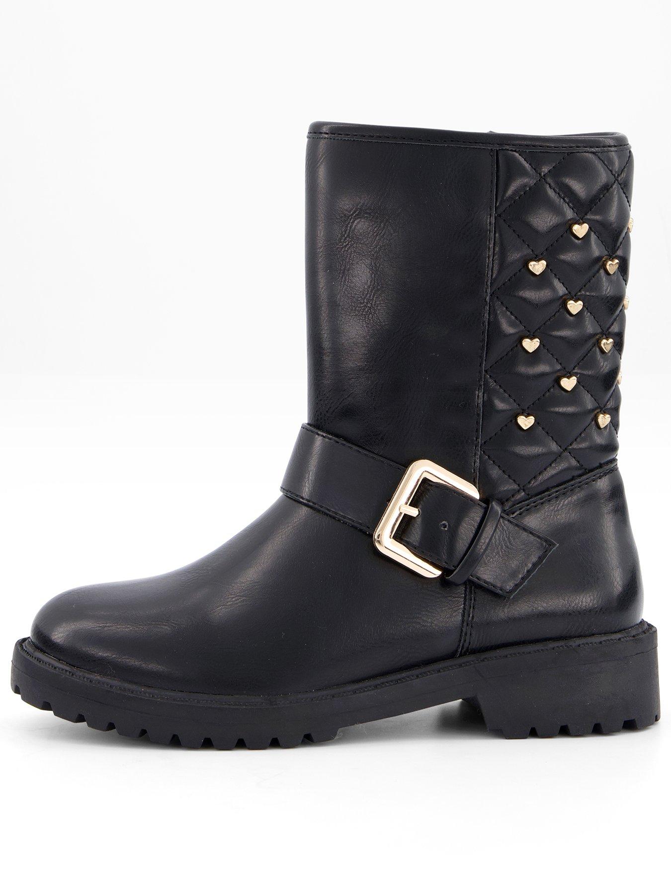 front image of the-very-collection-girls-heart-stud-quilted-biker-boot-black