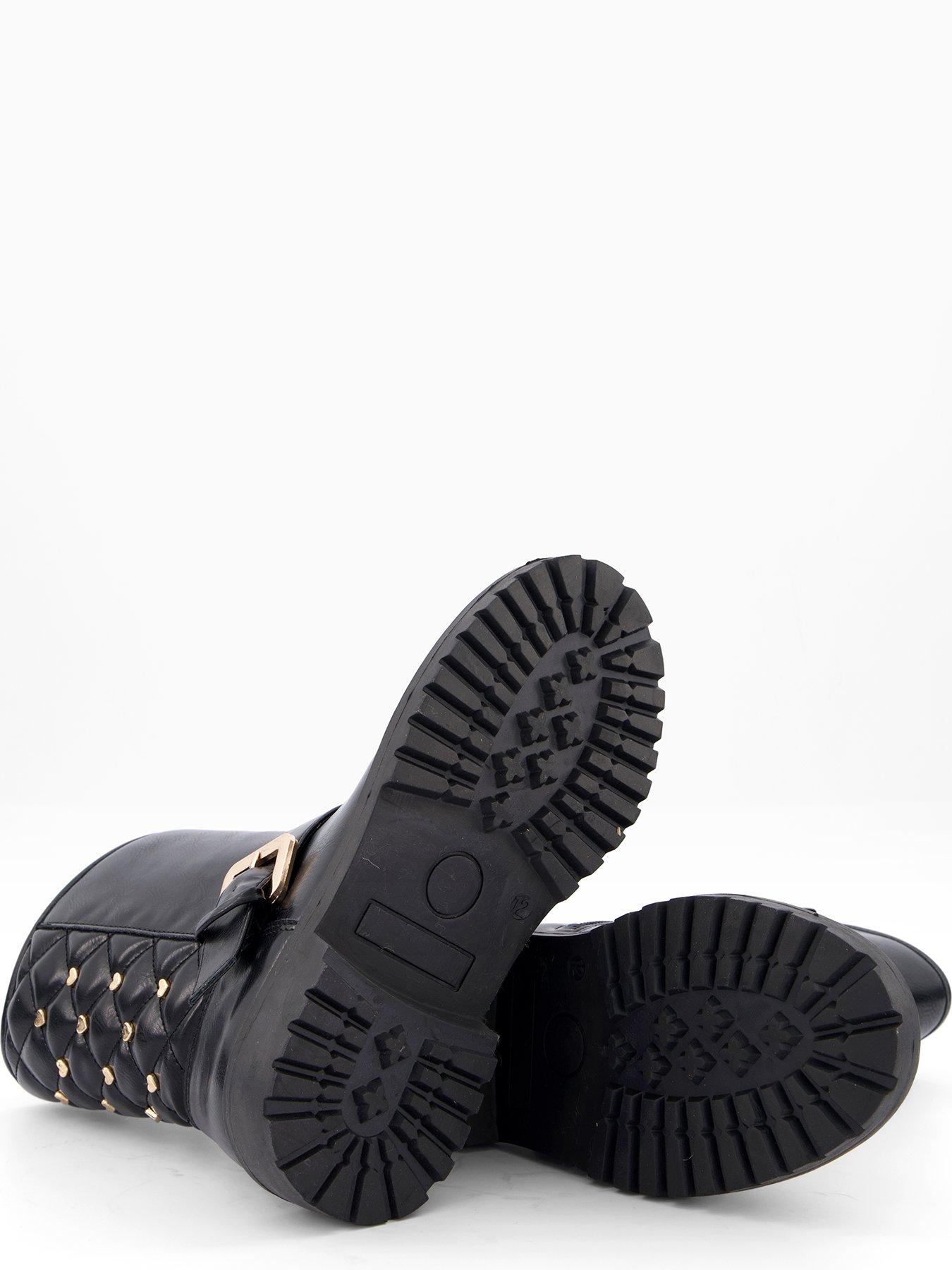  image of the-very-collection-girls-heart-stud-quilted-biker-boot-black