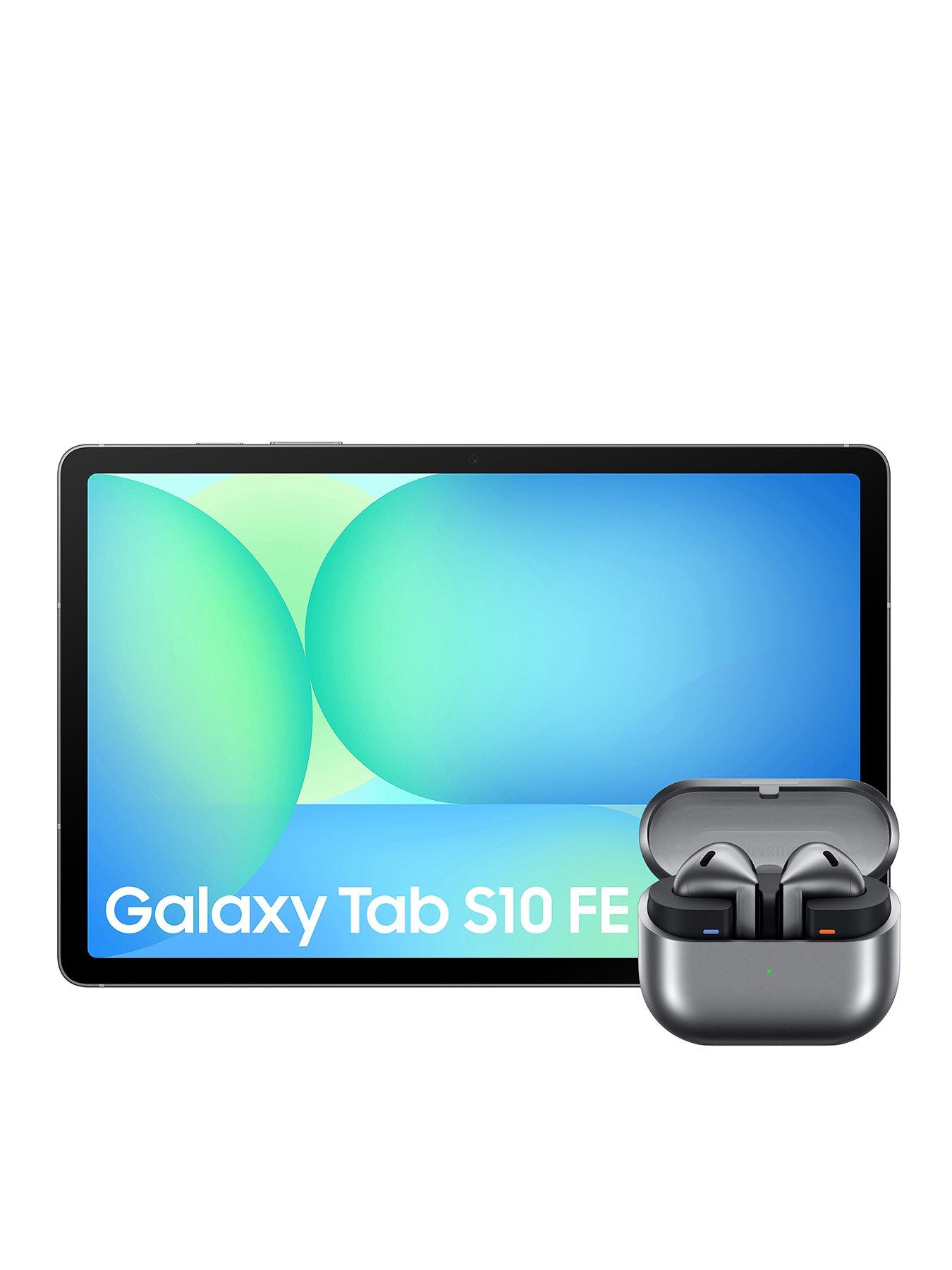 front image of samsung-galaxy-tab-s10-fe-128gb-grey-with-galaxy-buds3-silver