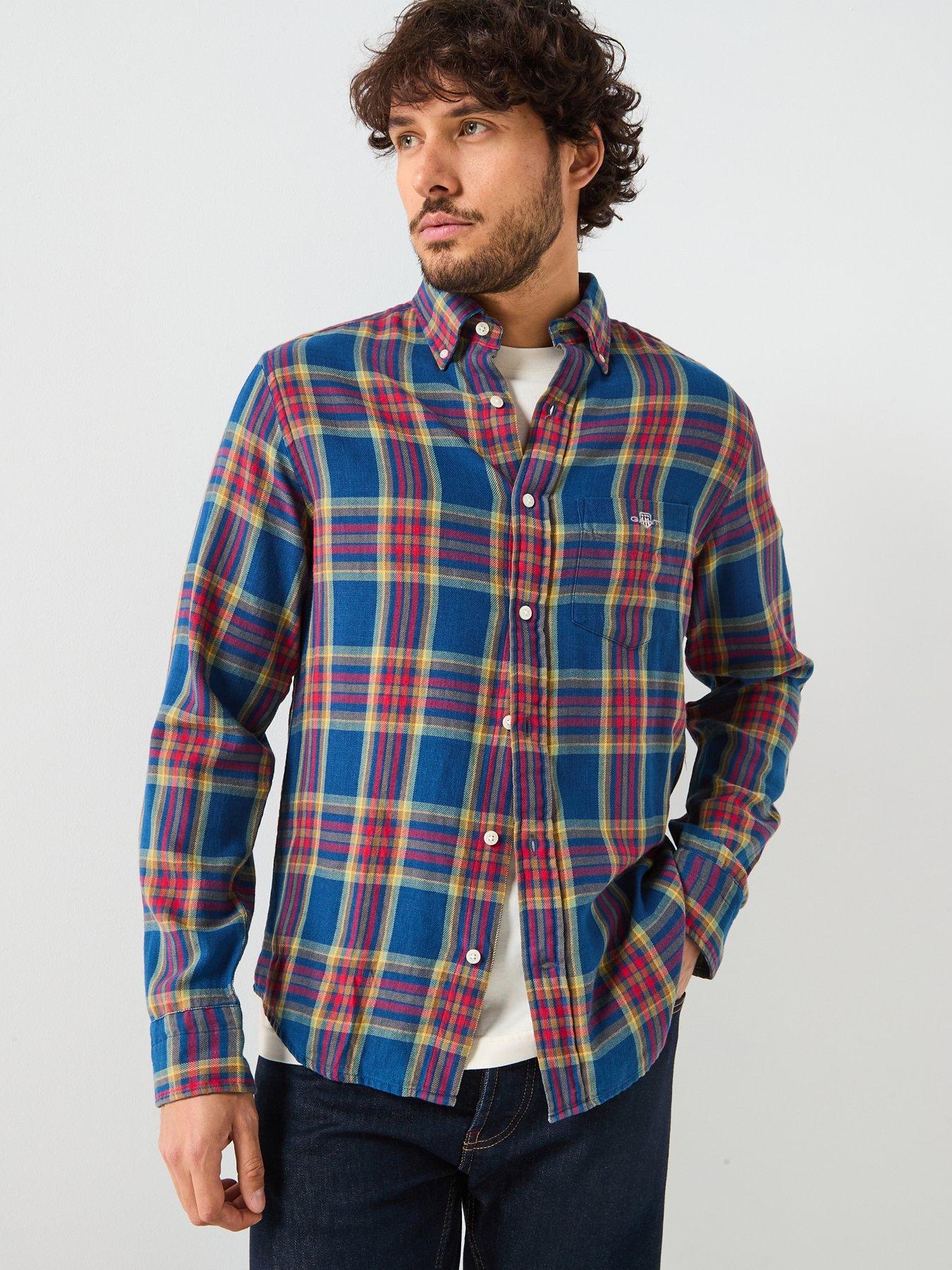 GANT Regular Fit Indigo Twill Long Sleeve Check Shirt - Navy