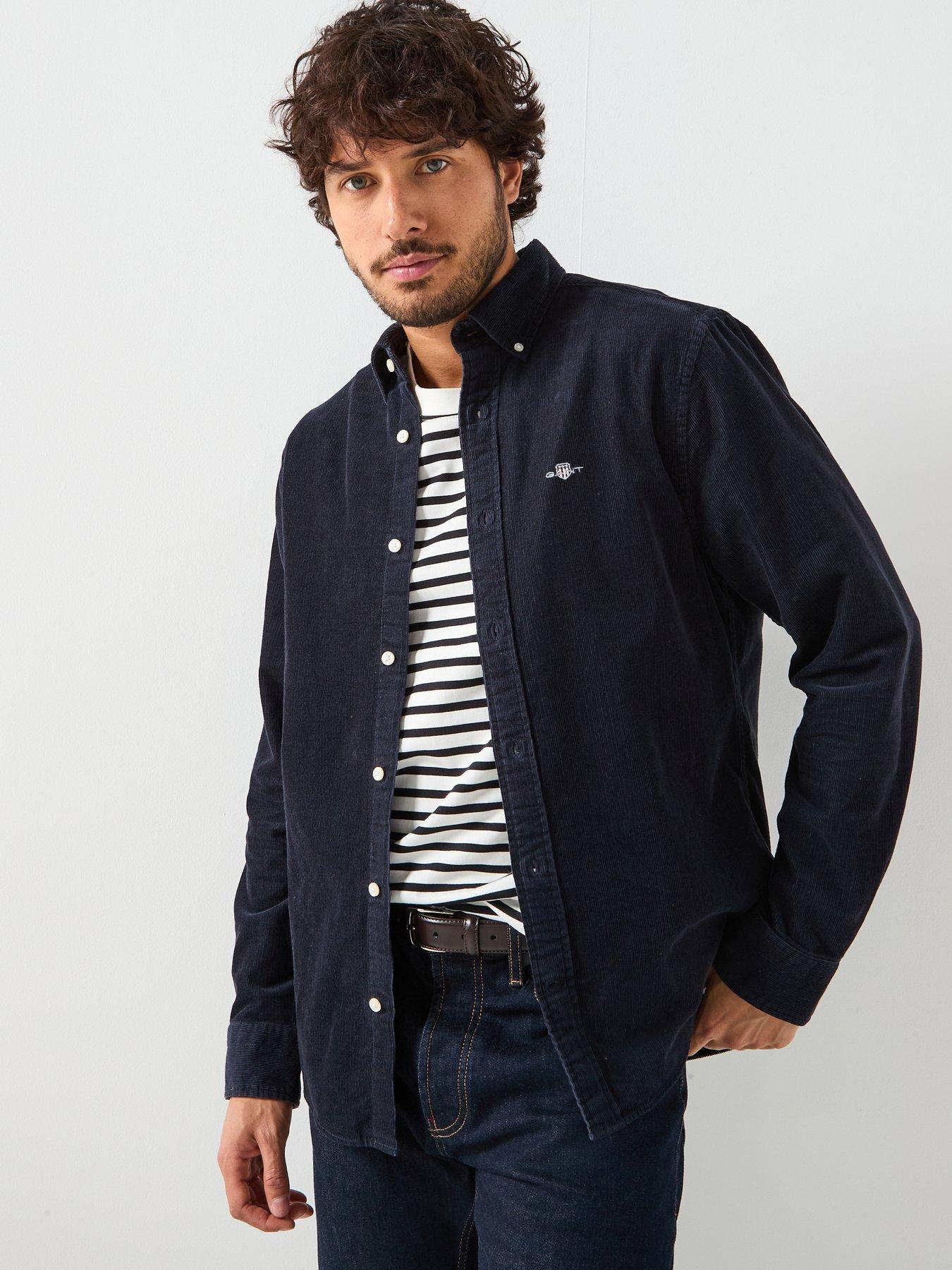 GANT Regular Fit Corduroy Long Sleeve Shirt - Navy