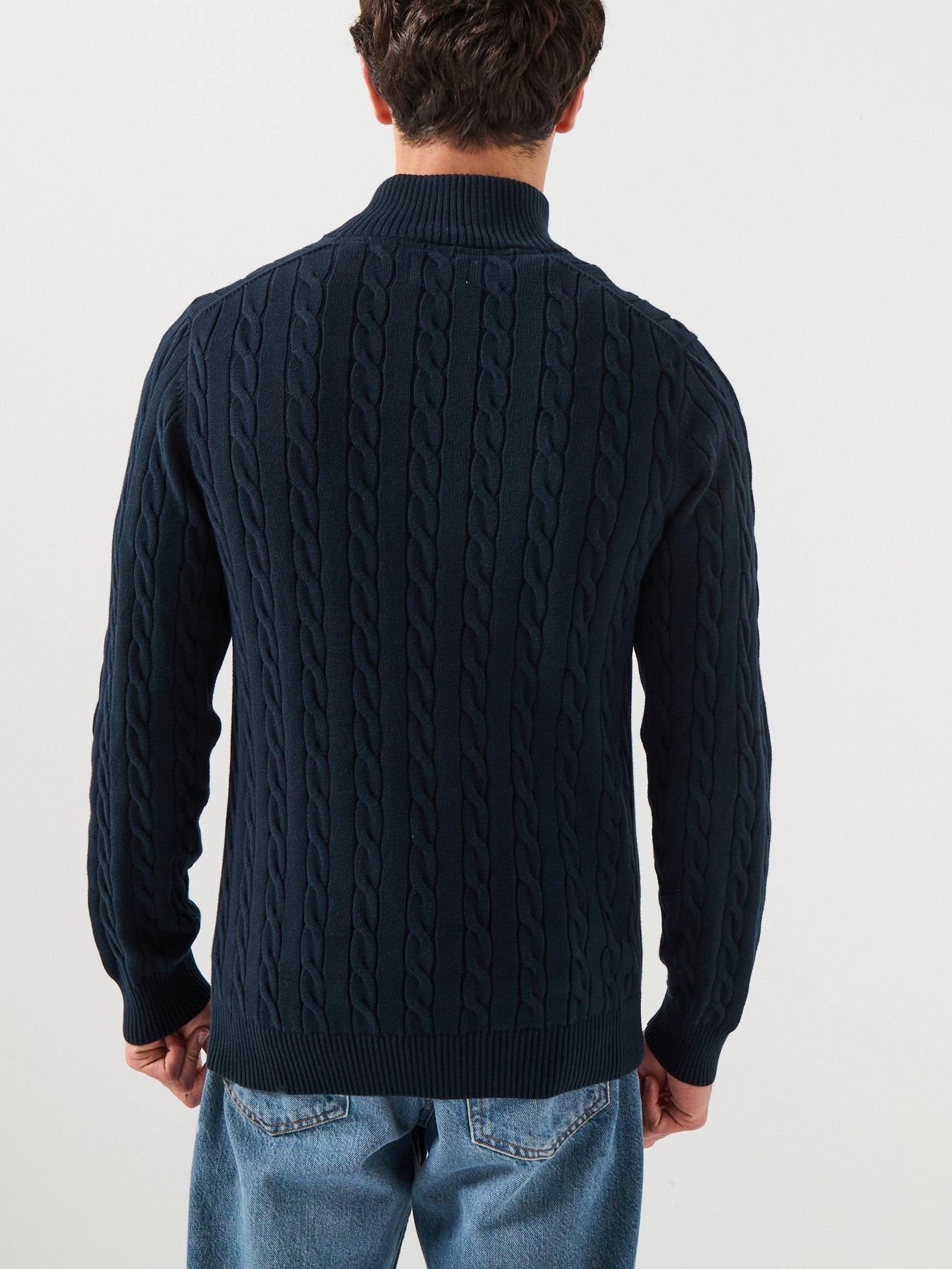  image of gant-cotton-cable-14-zip-knitted-jumper-navy