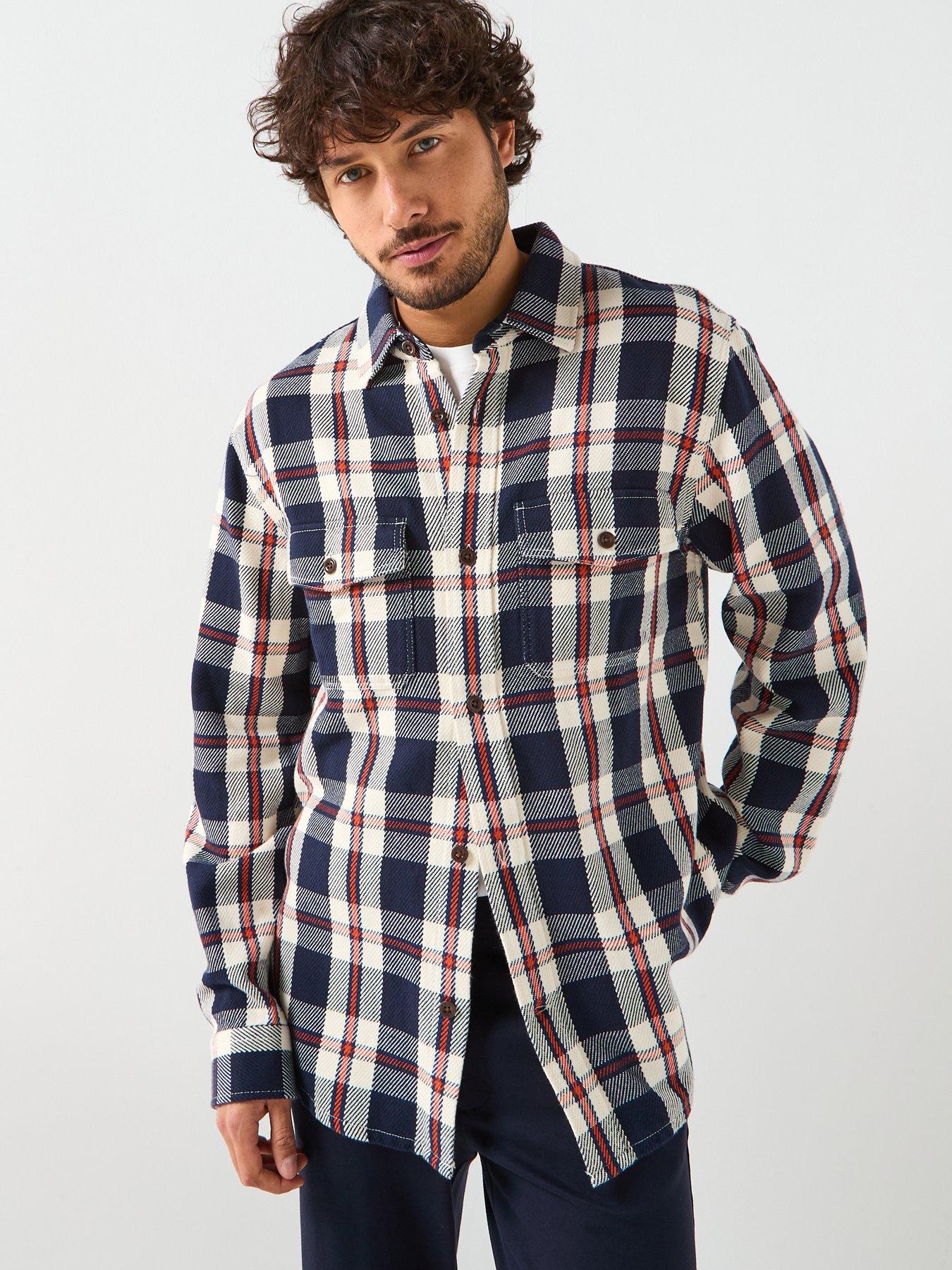 GANT Heavy Twill Long Sleeve Check Overshirt - Navy