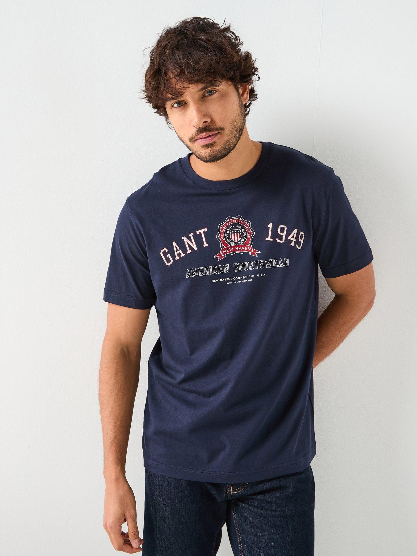 front image of gant-vintage-logo-graphic-t-shirt-navy