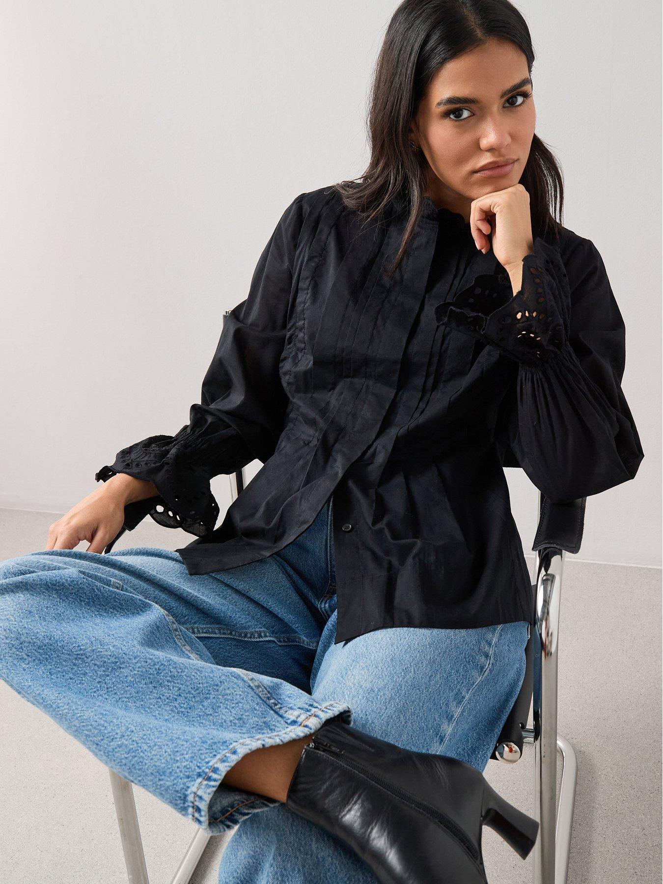 Image 6 of 7 of The Very Collection Broderie Pleated Blouse - Black