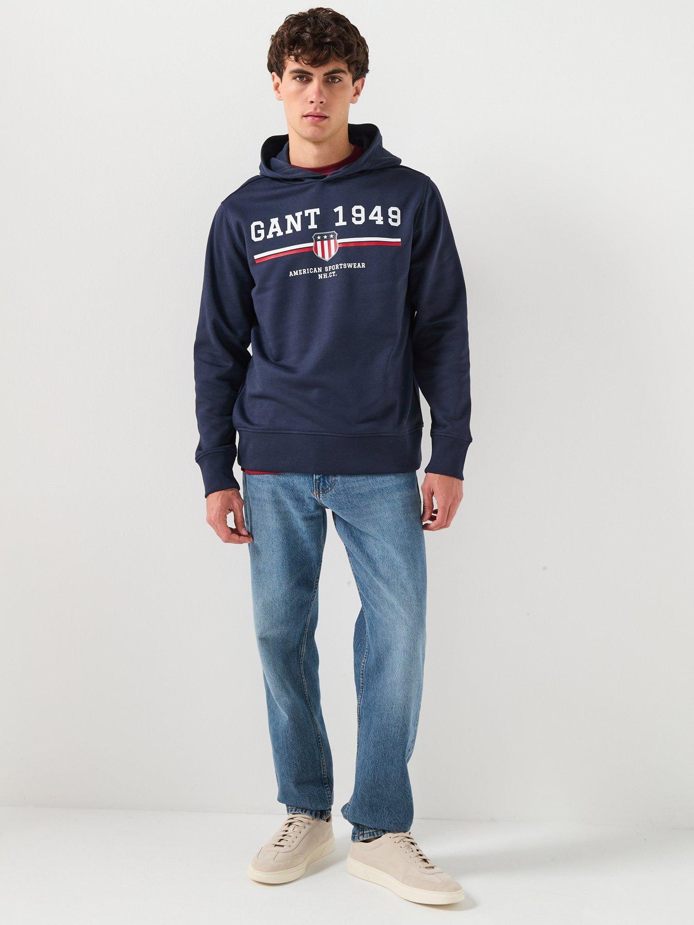  image of gant-vintage-logo-graphic-overhead-hoodie-navy
