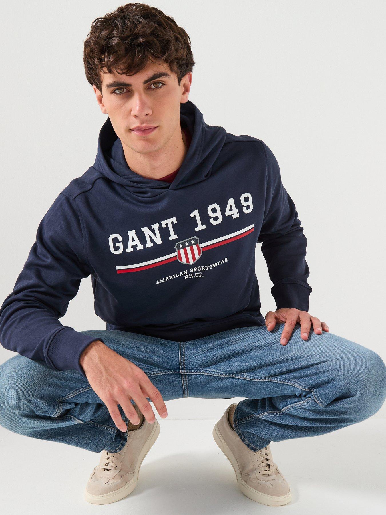  image of gant-vintage-logo-graphic-overhead-hoodie-navy