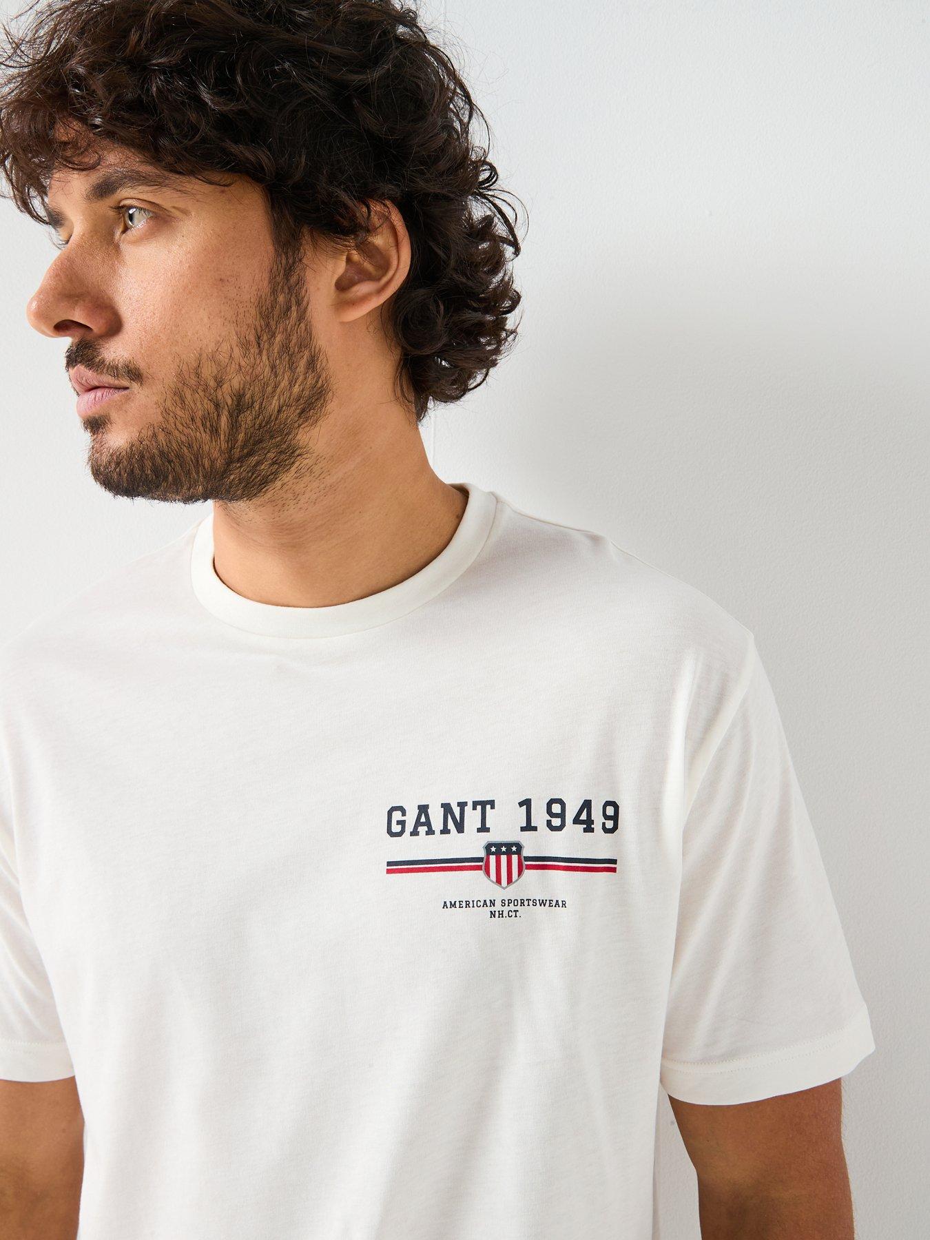 Image 4 of 6 of GANT Regular Fit Small Linear Chest Logo T-Shirt - Beige