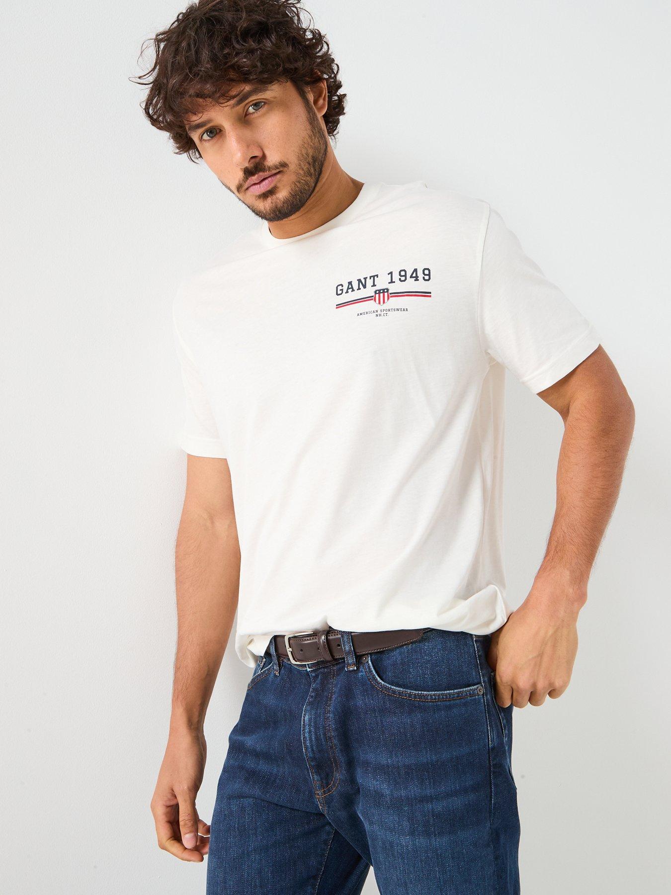 Image 5 of 6 of GANT Regular Fit Small Linear Chest Logo T-Shirt - Beige