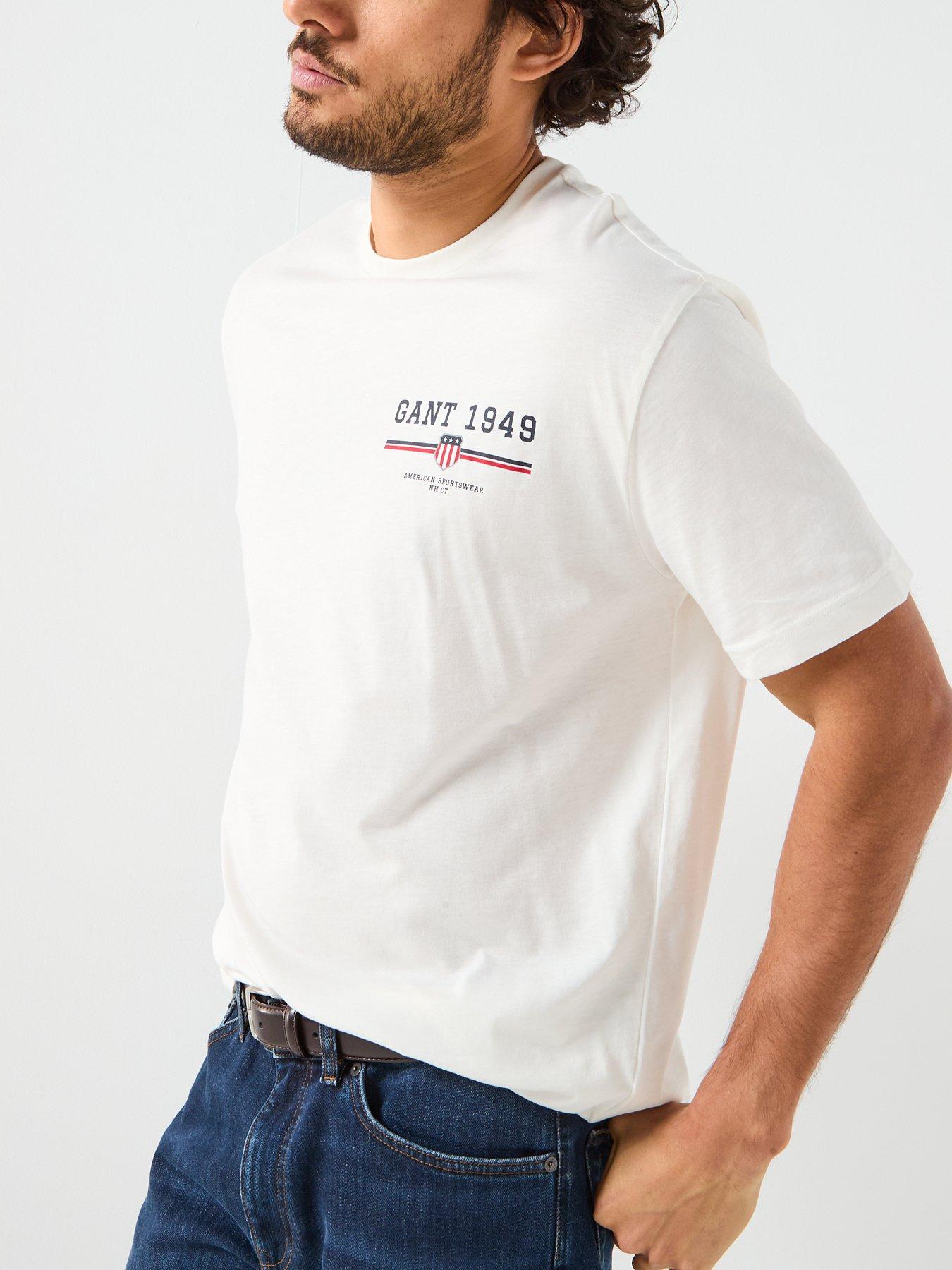 Image 6 of 6 of GANT Regular Fit Small Linear Chest Logo T-Shirt - Beige