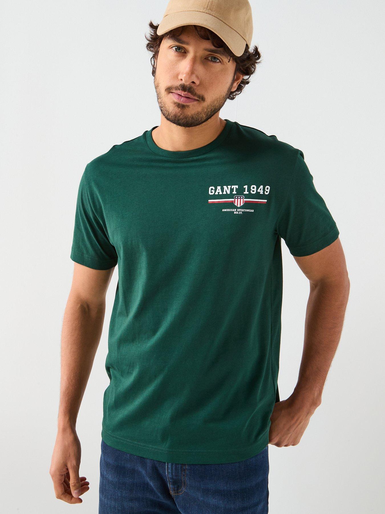 Image 1 of 6 of GANT Regular Fit Small Linear Chest Logo T-Shirt - Green