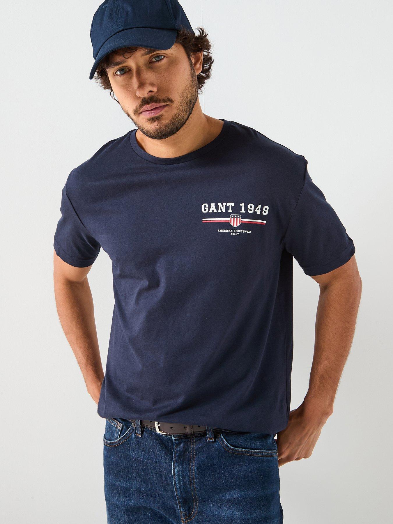 Image 1 of 5 of GANT Small Linear Chest Logo T-Shirt - Navy