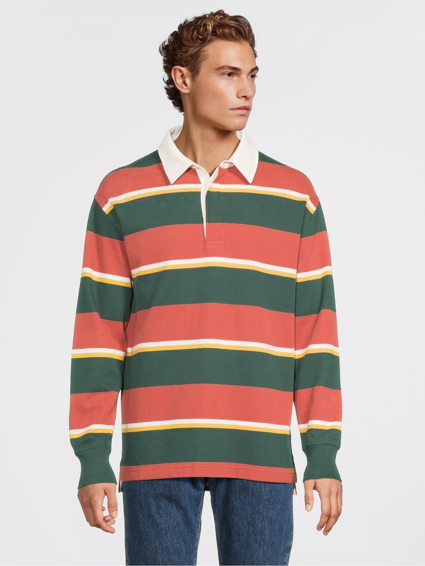 Image 1 of 6 of GANT Striped Heavy Rugger Long Sleeve Polo Shirt - Orange