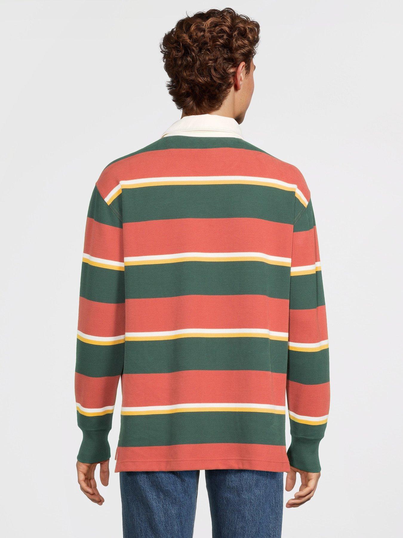 Image 2 of 6 of GANT Striped Heavy Rugger Long Sleeve Polo Shirt - Orange