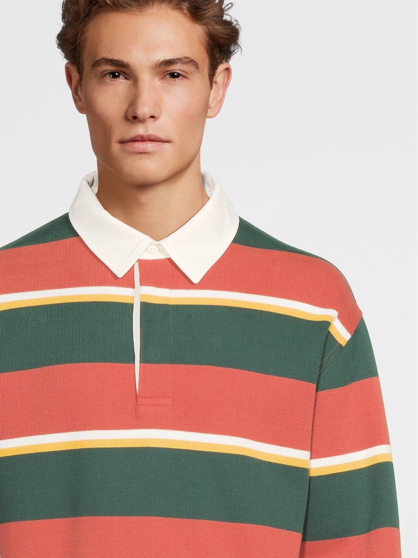 Image 4 of 6 of GANT Striped Heavy Rugger Long Sleeve Polo Shirt - Orange