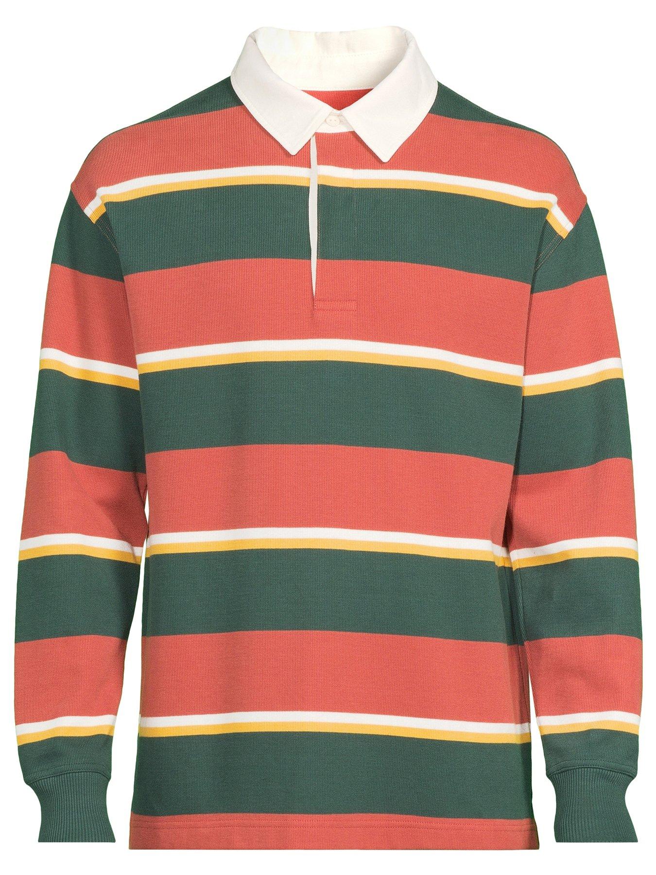 Image 6 of 6 of GANT Striped Heavy Rugger Long Sleeve Polo Shirt - Orange