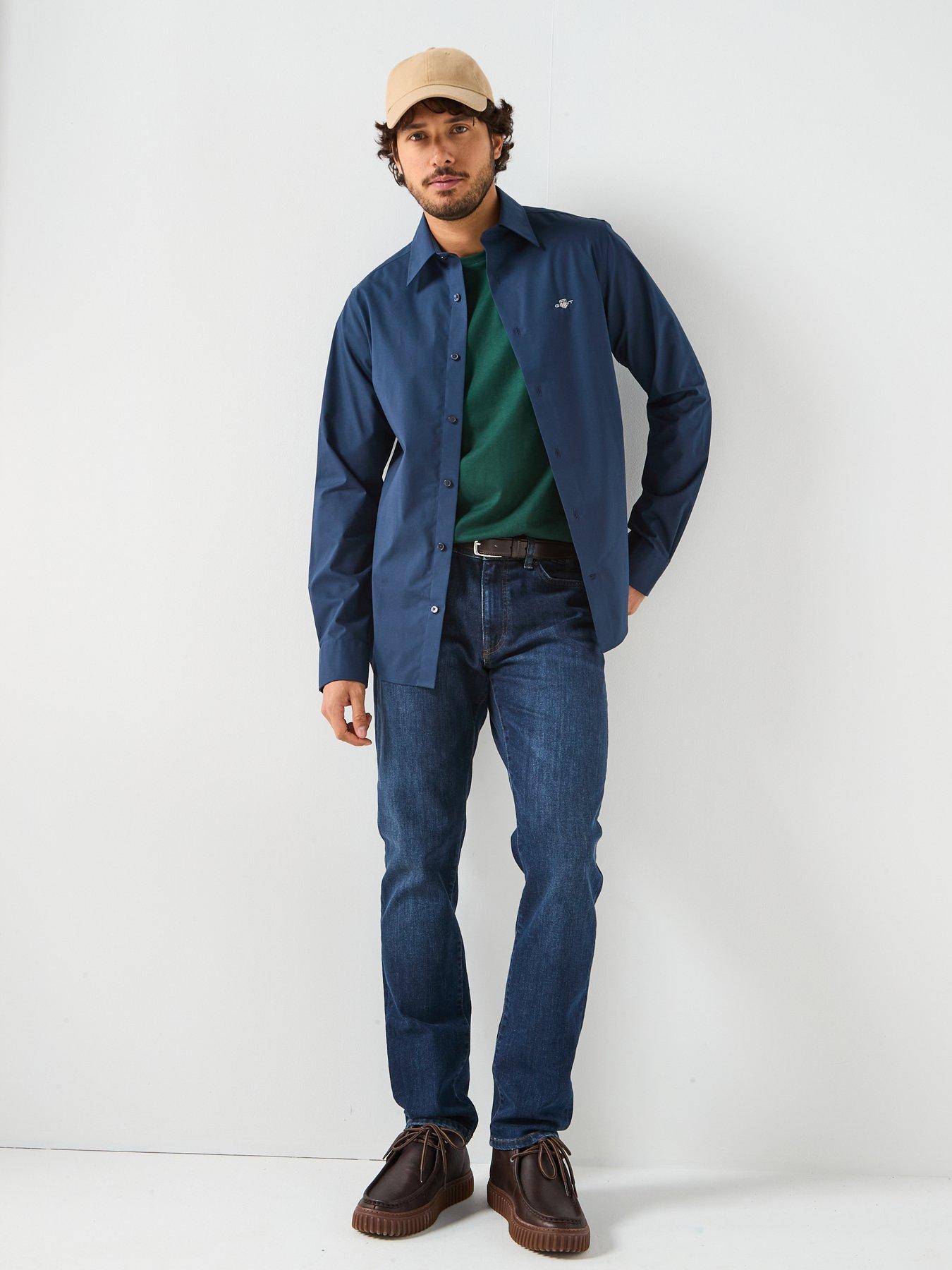  image of gant-slim-fit-poplin-long-sleeve-shirt-navy