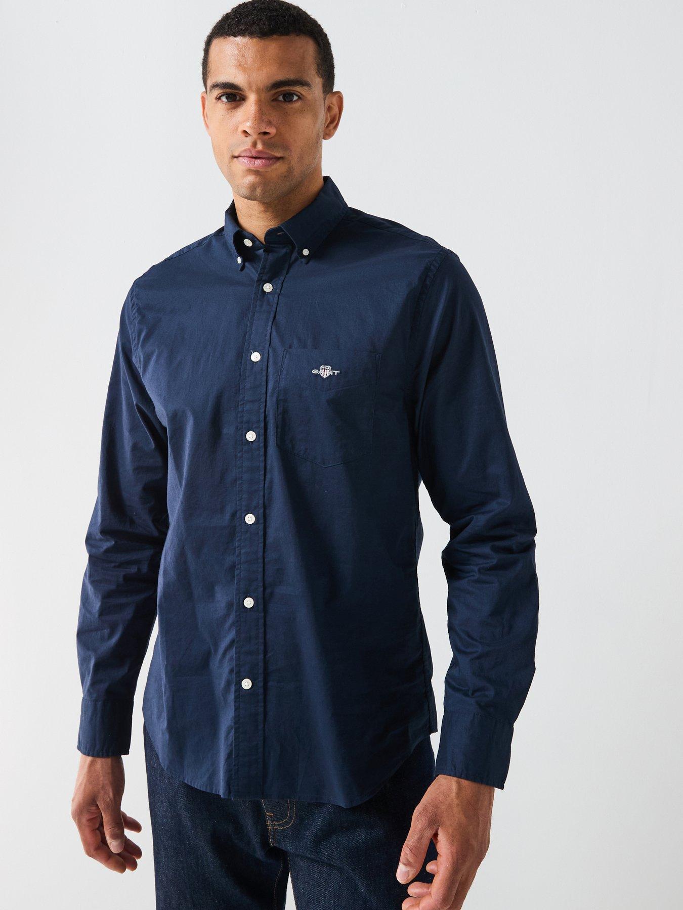 undefined Regular Fit Pocket Poplin Long Sleeve Shirt - Navy