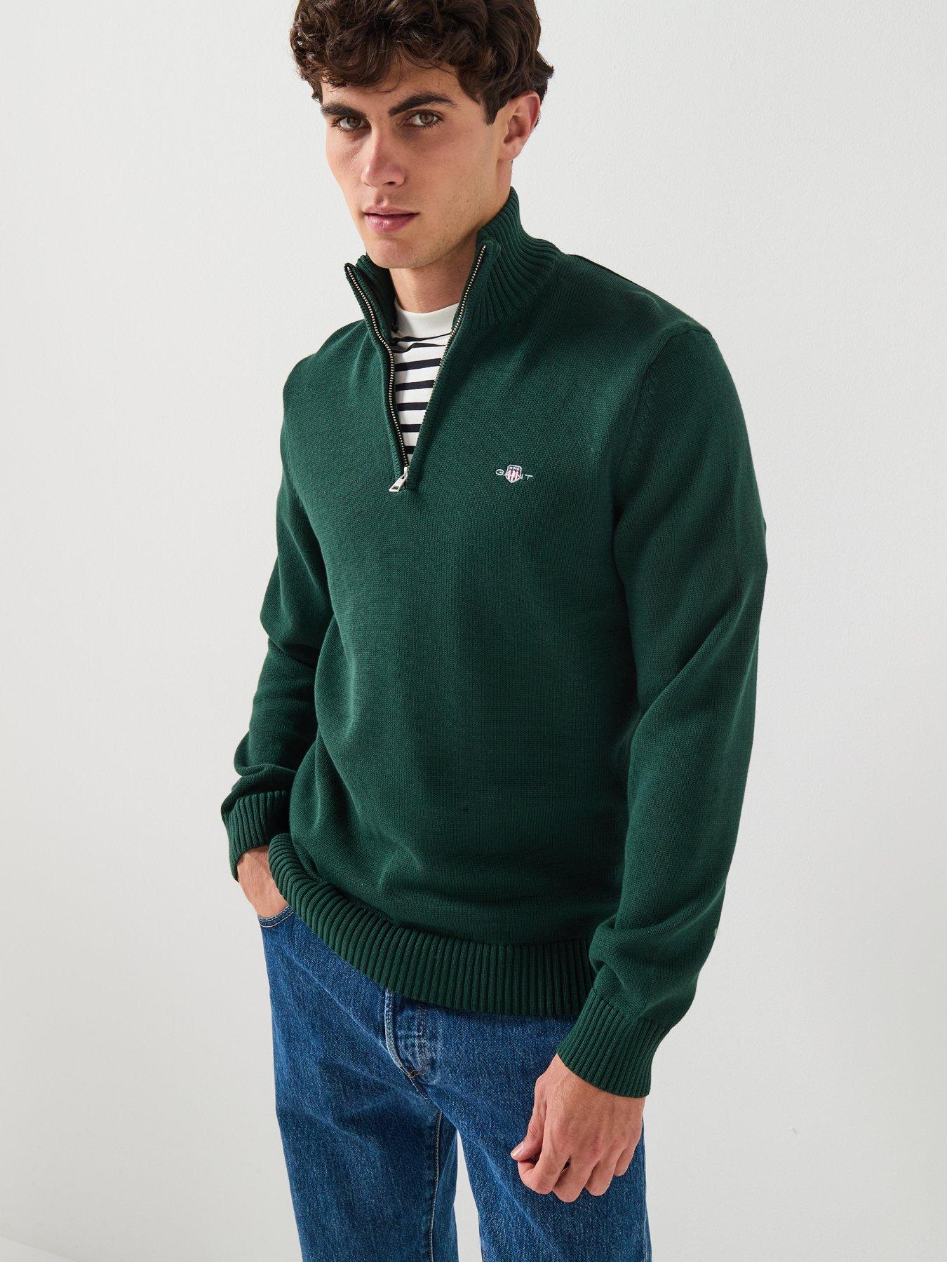 Image 1 of 6 of GANT Casual Cotton 1/4 Zip Knitted Jumper - Green