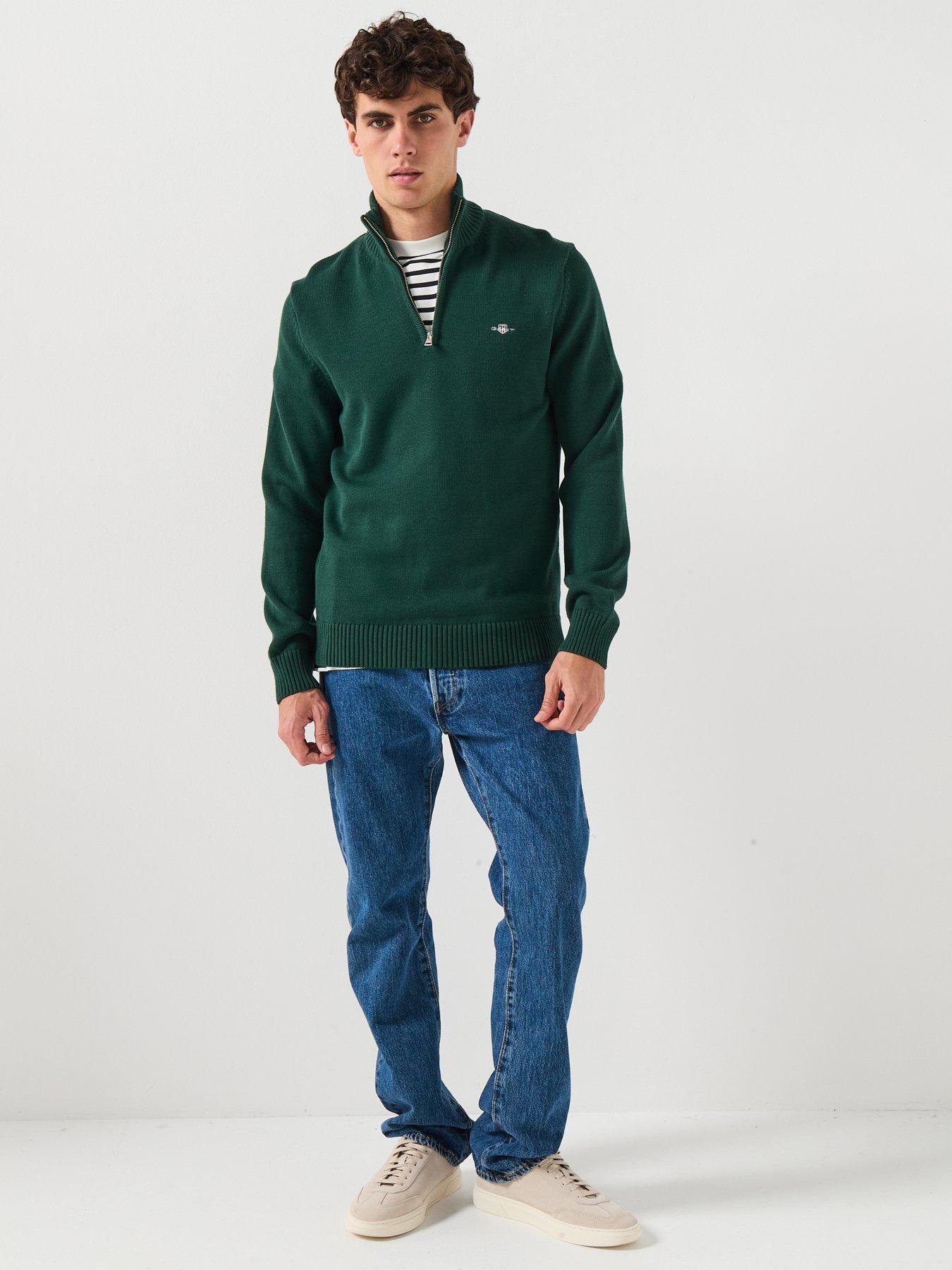  image of gant-casual-cotton-14-zip-knitted-jumper-green