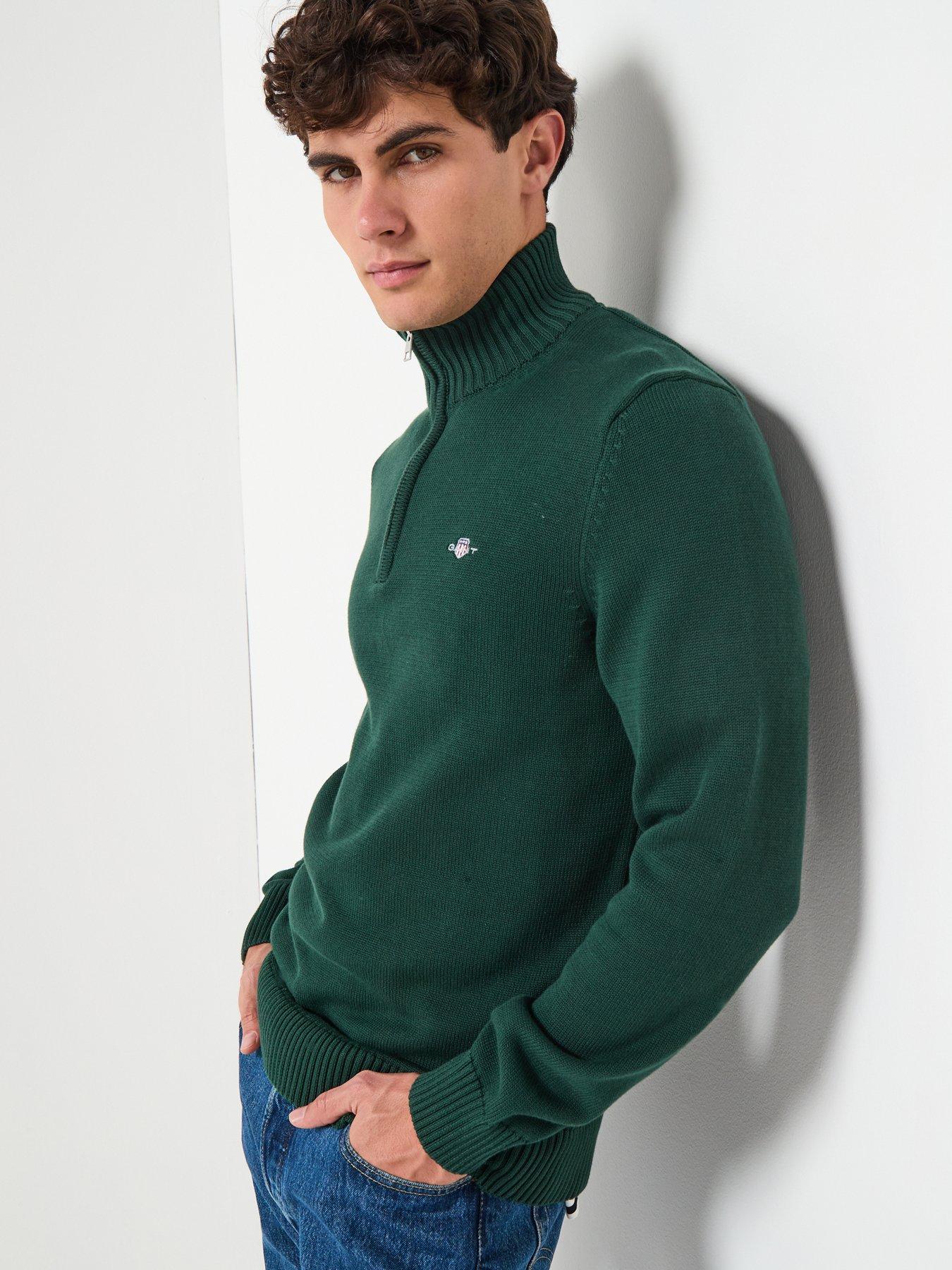 image of gant-casual-cotton-14-zip-knitted-jumper-green