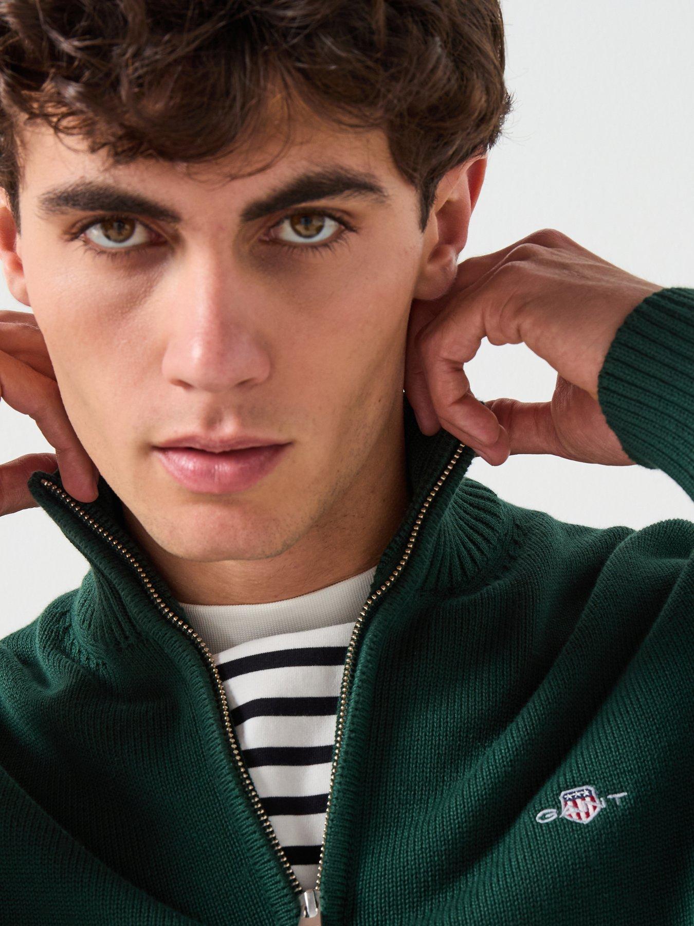  image of gant-casual-cotton-14-zip-knitted-jumper-green