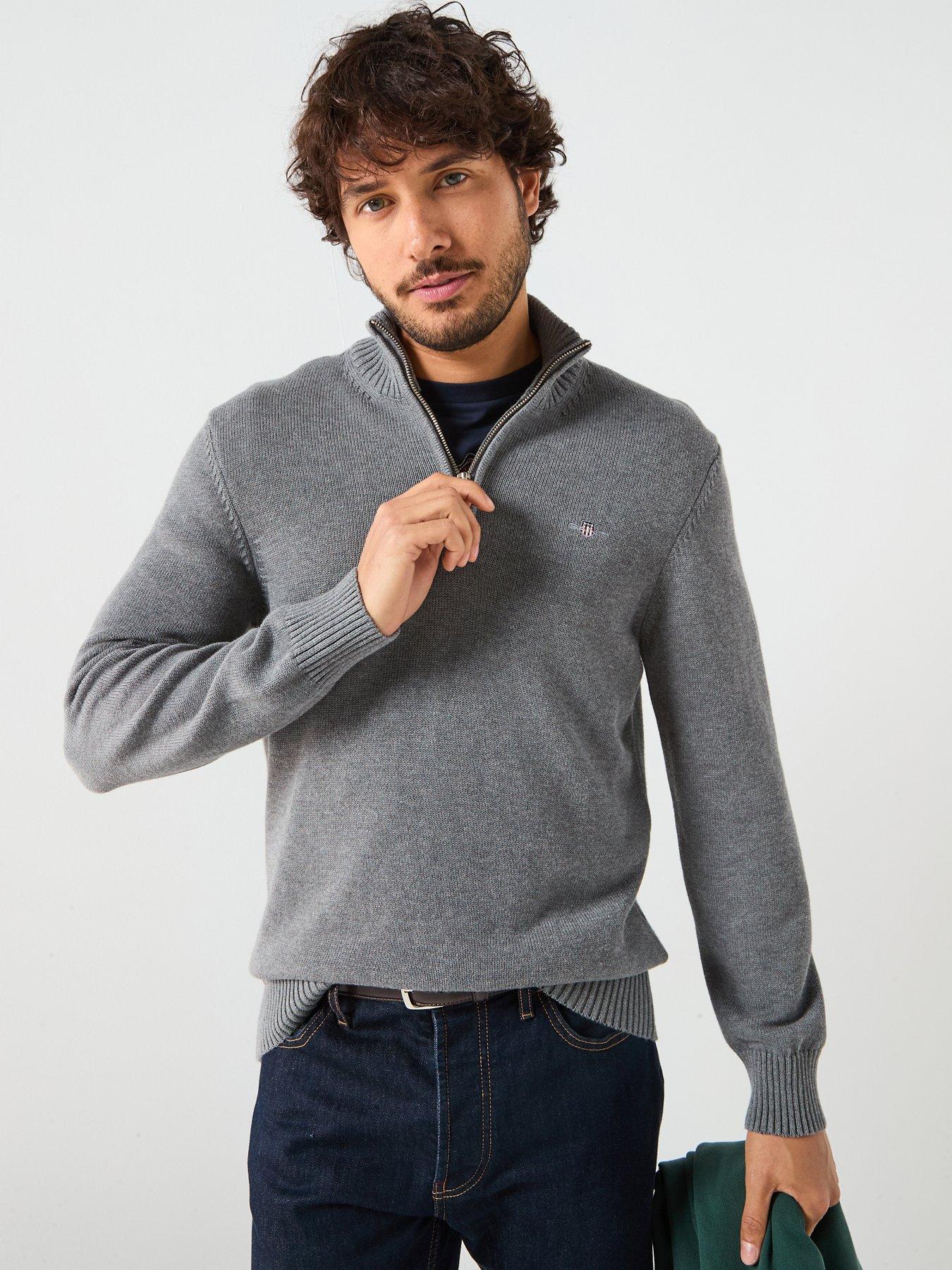 GANT Casual Cotton 1/4 Zip Knitted Jumper - Dark Grey