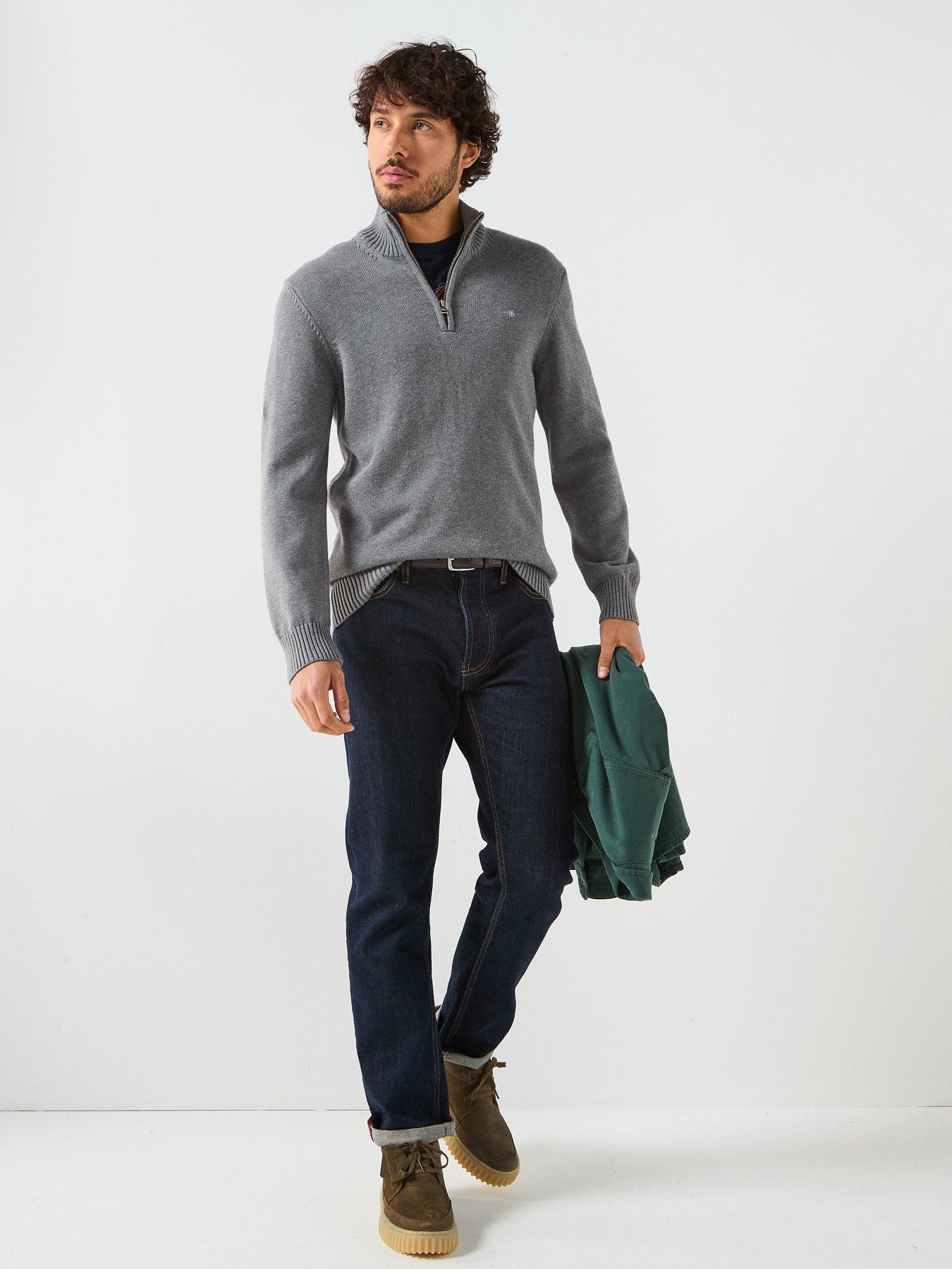 image of gant-casual-cotton-14-zip-knitted-jumper-dark-grey
