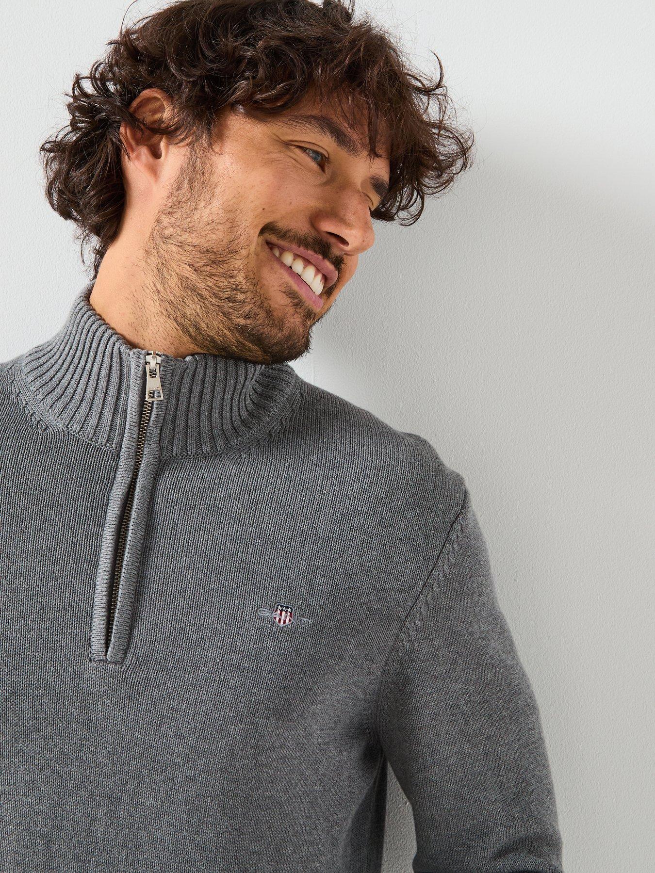  image of gant-casual-cotton-14-zip-knitted-jumper-dark-grey