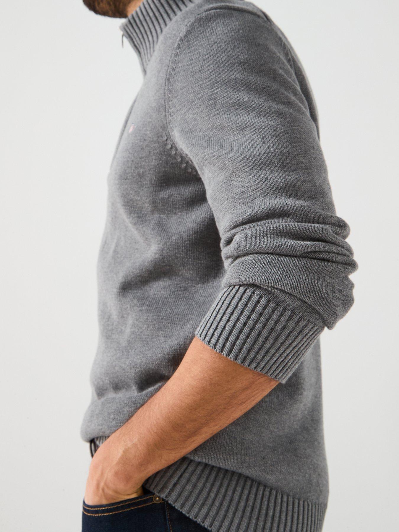  image of gant-casual-cotton-14-zip-knitted-jumper-dark-grey