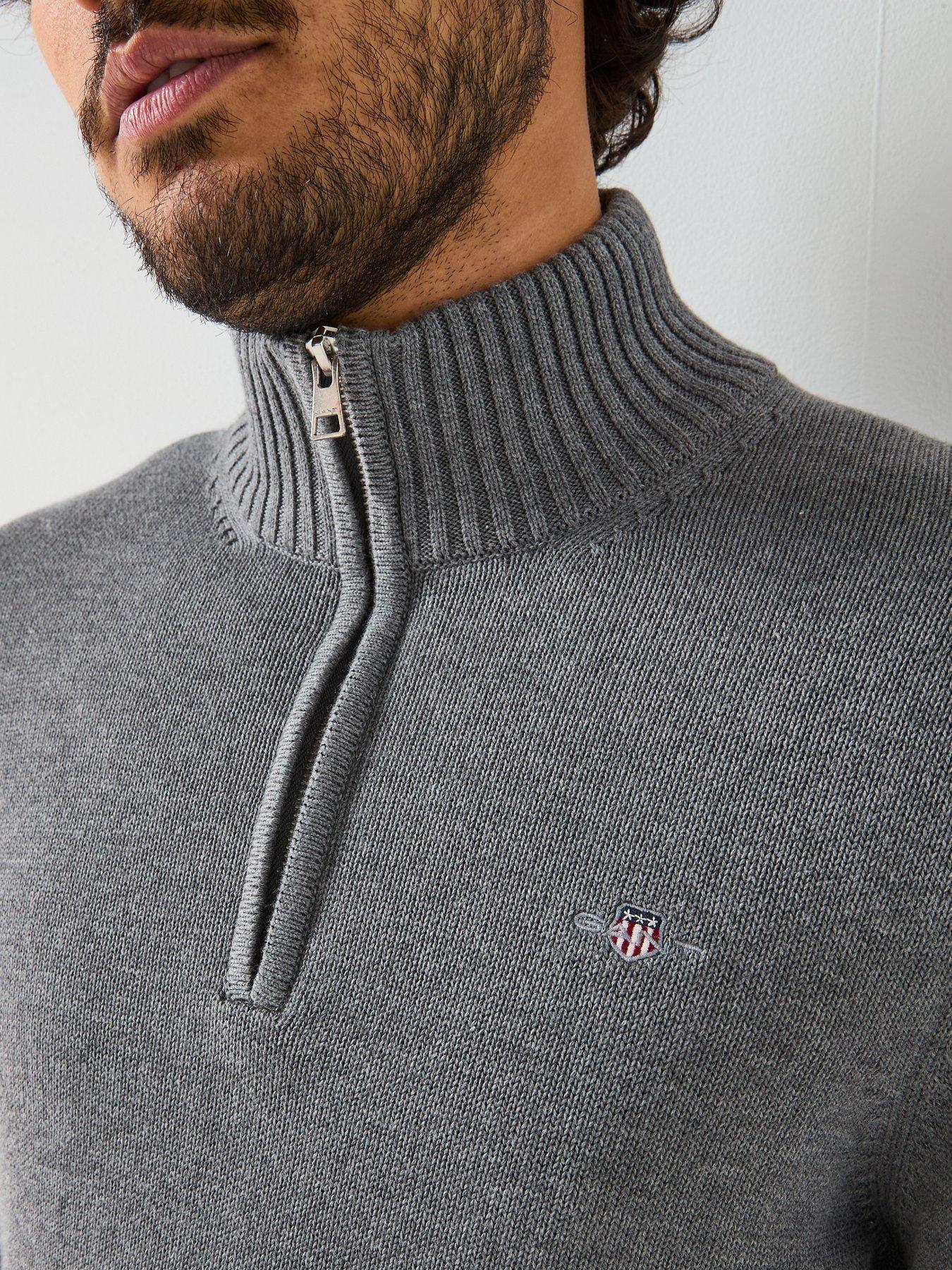  image of gant-casual-cotton-14-zip-knitted-jumper-dark-grey