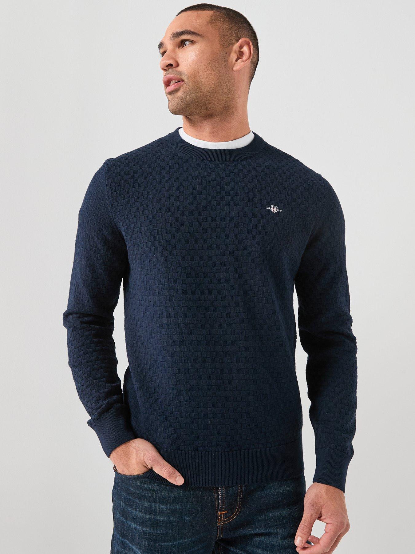 Image 1 of 5 of GANT Micro Textured Crew Knitted Jumper - Navy