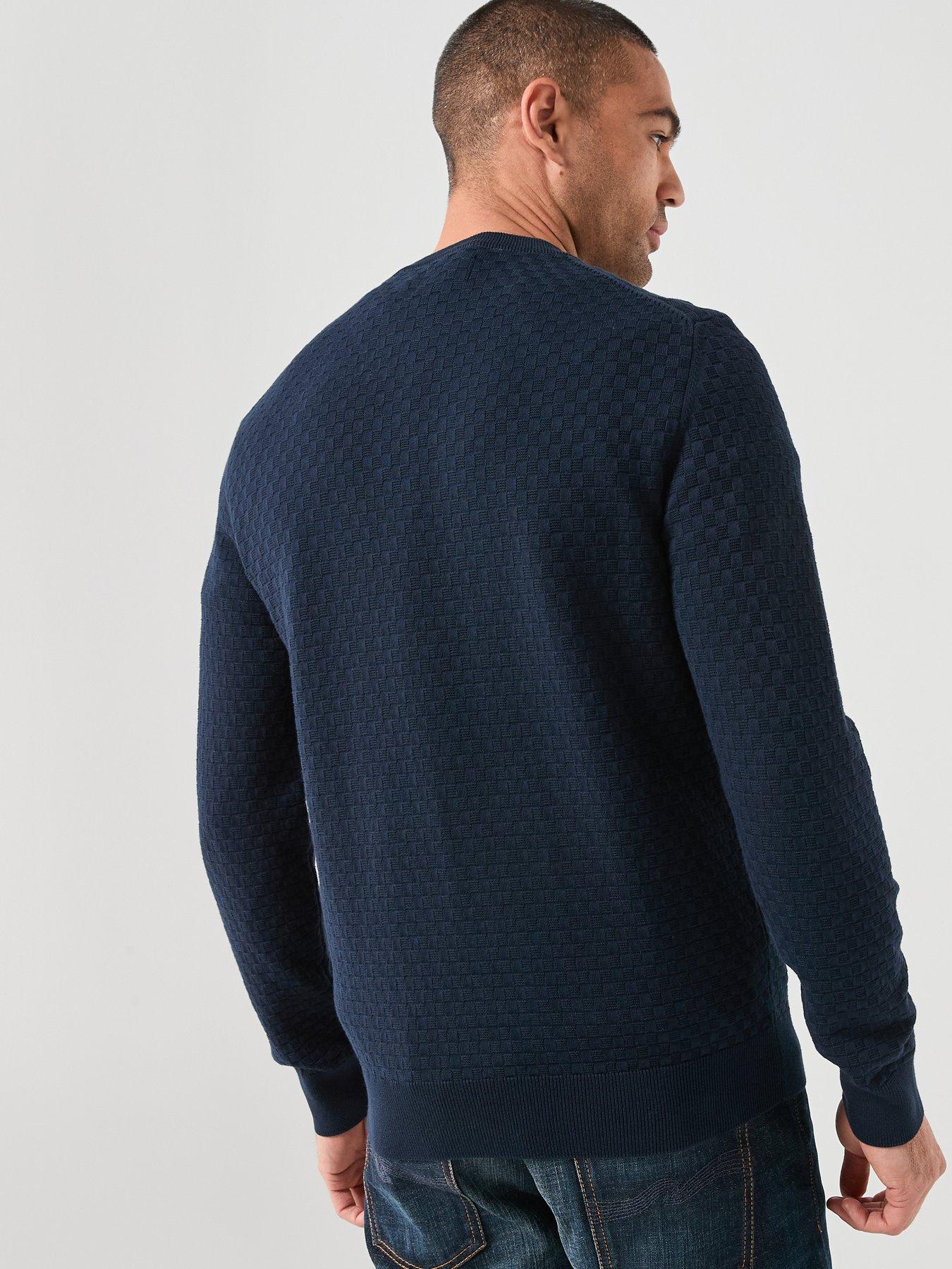 Image 2 of 5 of GANT Micro Textured Crew Knitted Jumper - Navy