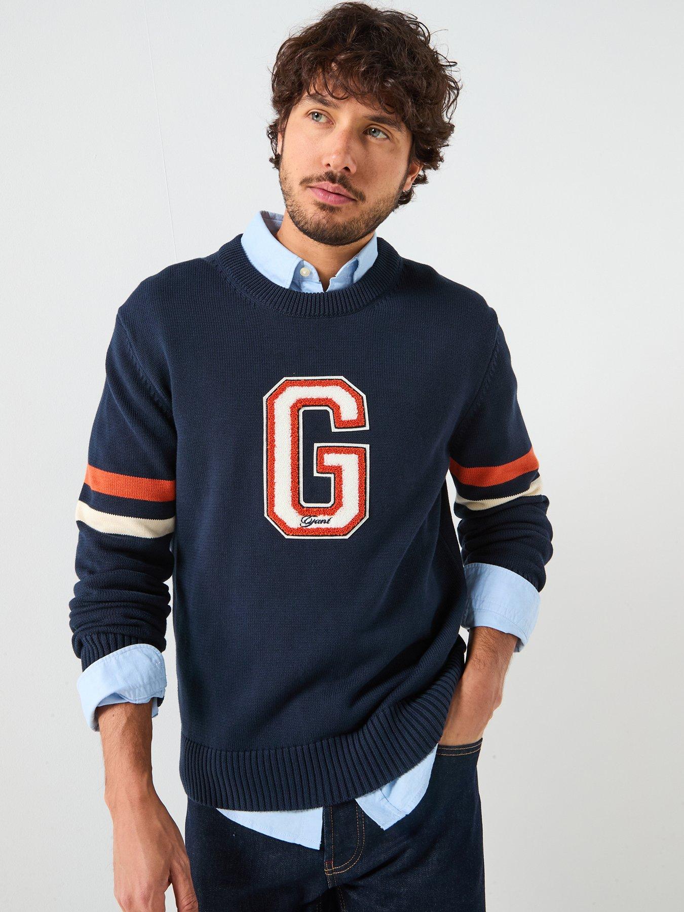 GANT G Badge Knitted Crew Knitted Jumper - Navy