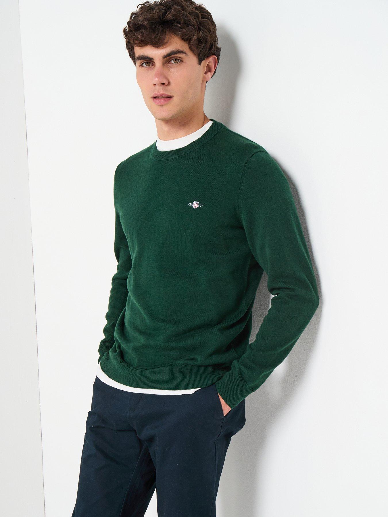  image of gant-cottonwool-crew-knitted-jumper-green