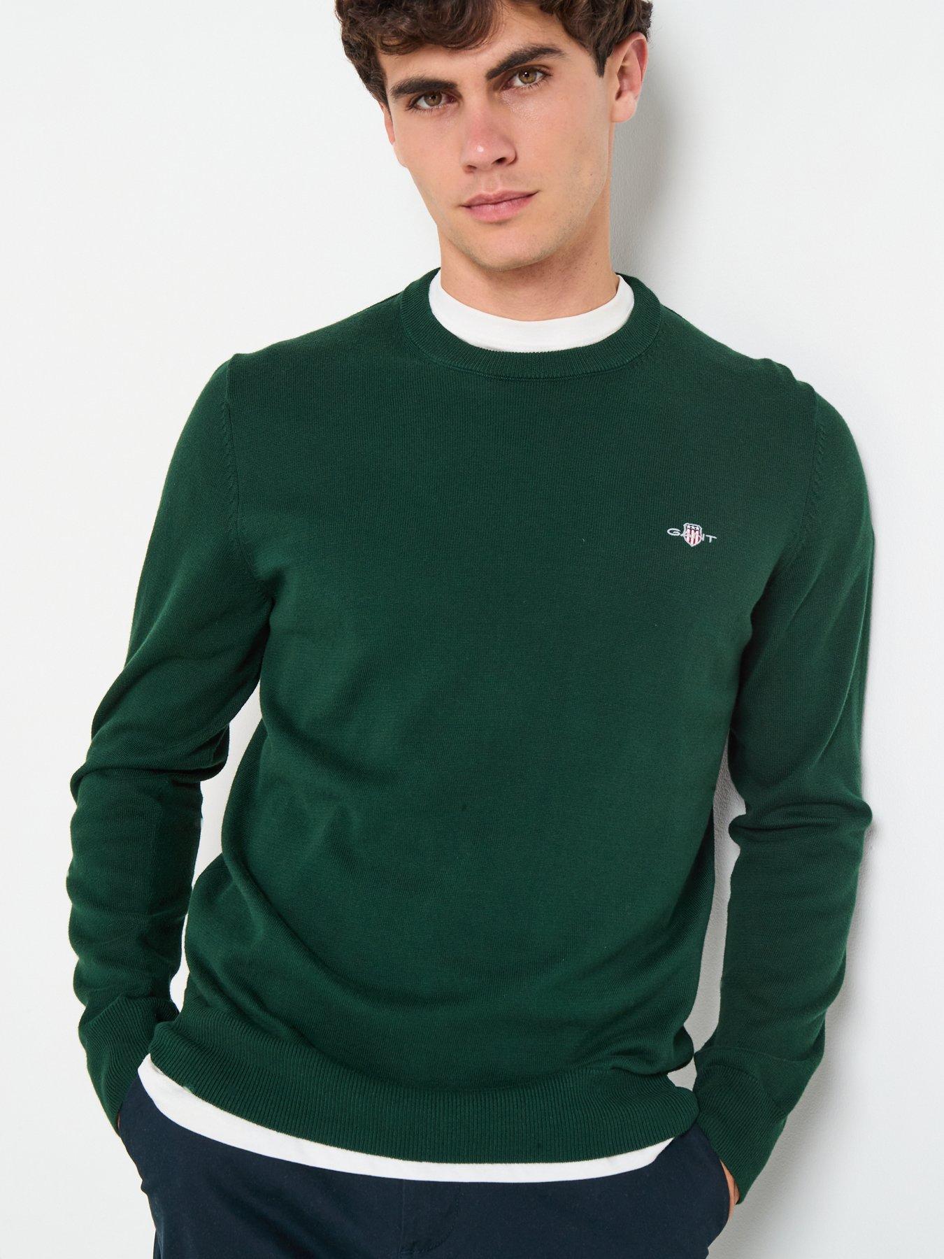  image of gant-cottonwool-crew-knitted-jumper-green