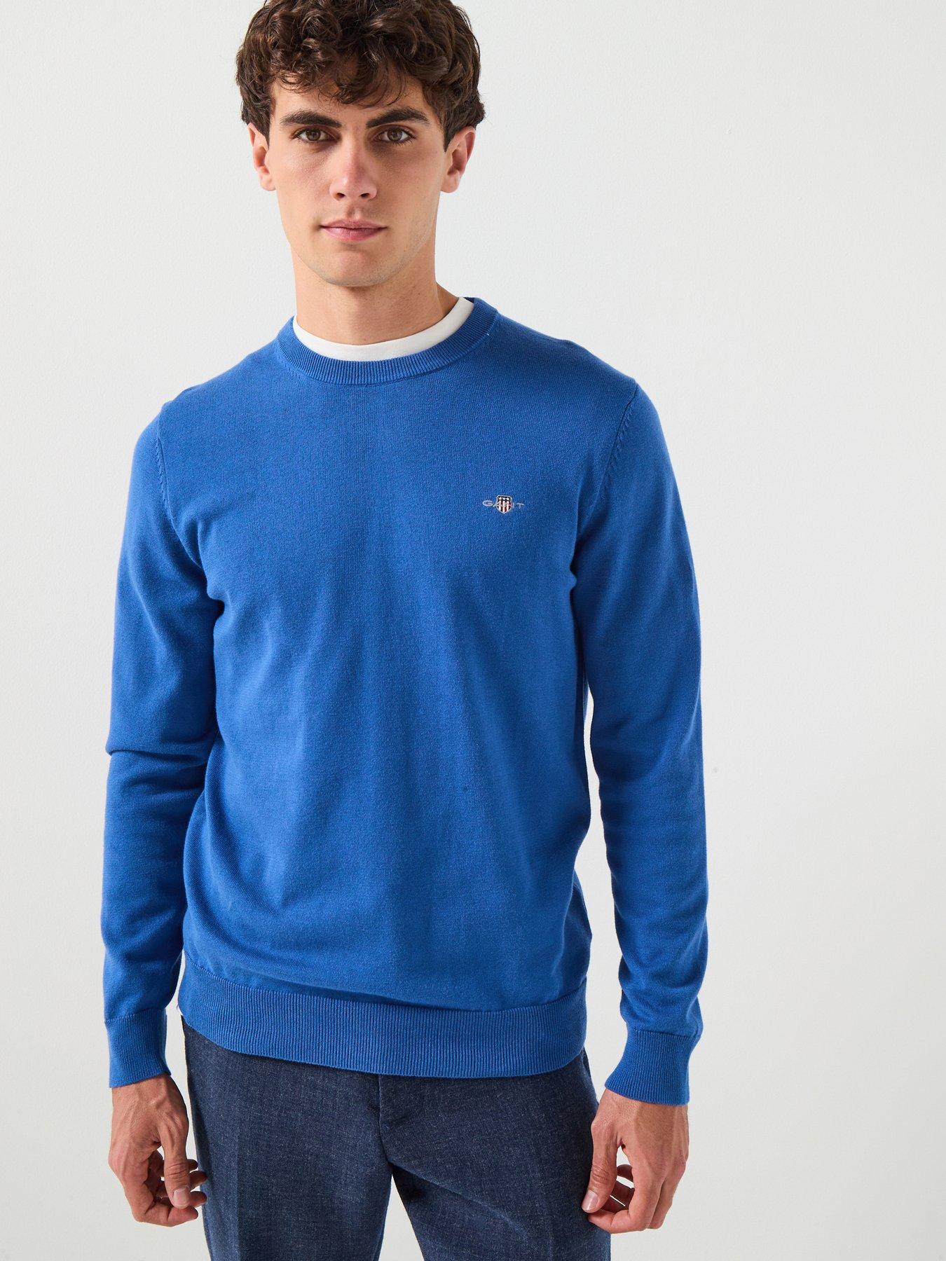 front image of gant-cottonwool-crew-knitted-jumper-blue