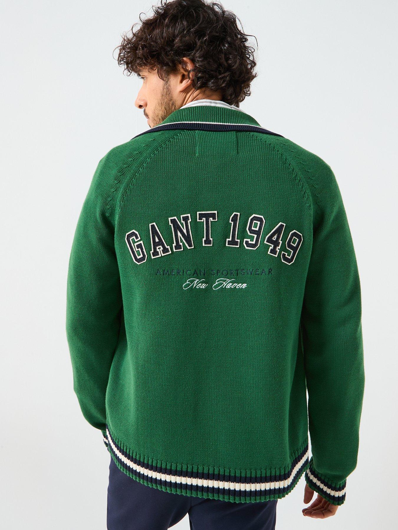 Image 2 of 6 of GANT Regular Fit Crested Zip Through Knitted Cardigan - Green