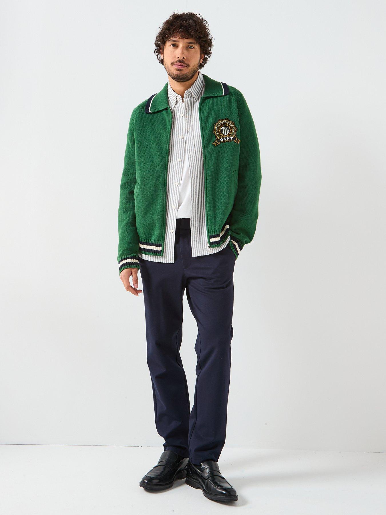 Image 3 of 6 of GANT Regular Fit Crested Zip Through Knitted Cardigan - Green