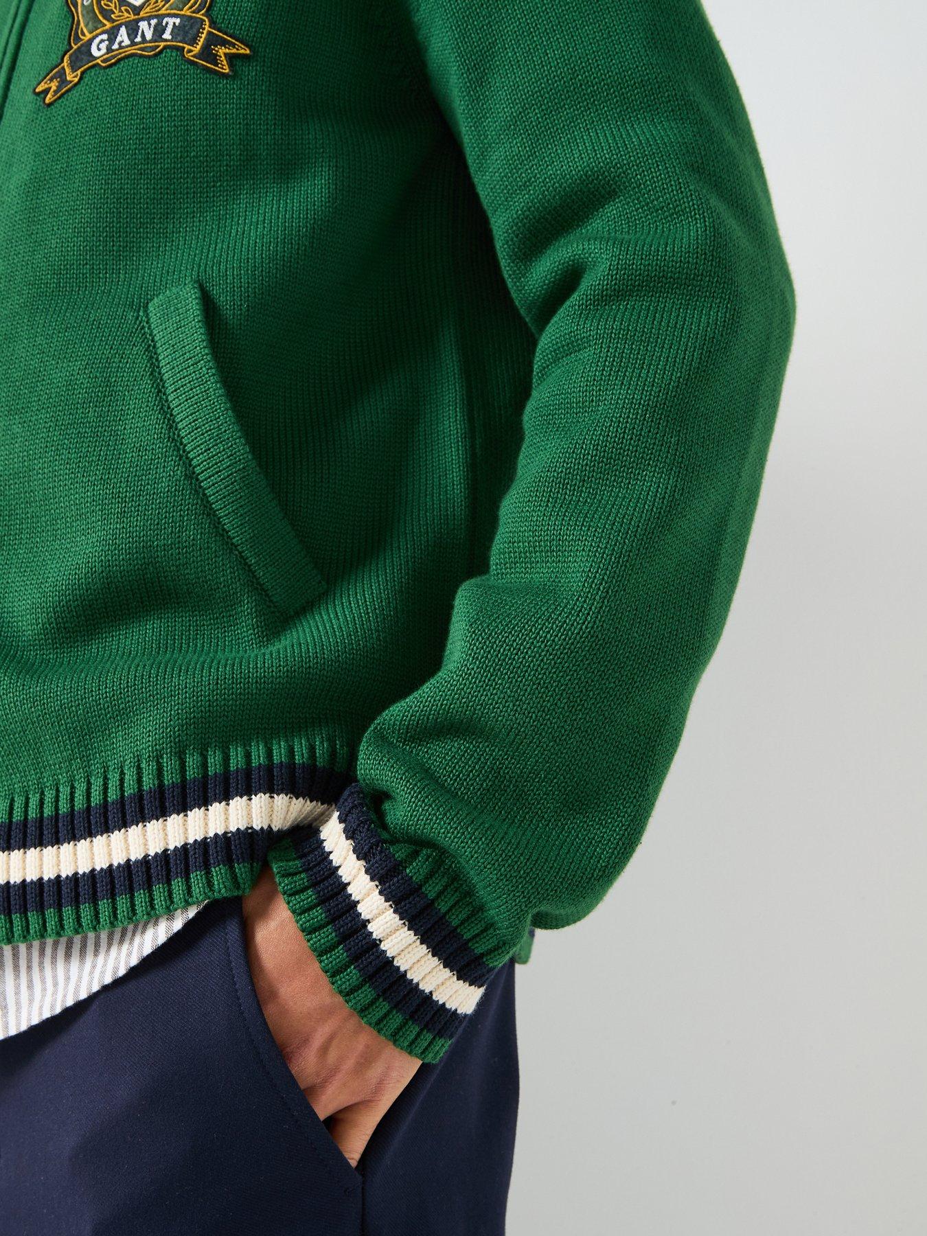 Image 6 of 6 of GANT Regular Fit Crested Zip Through Knitted Cardigan - Green