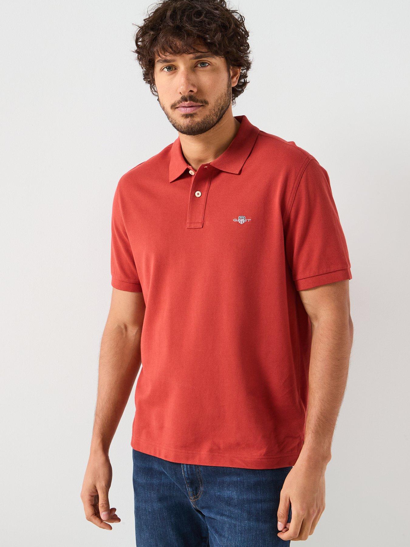 front image of gant-regular-fit-shield-pique-polo-shirt-orange