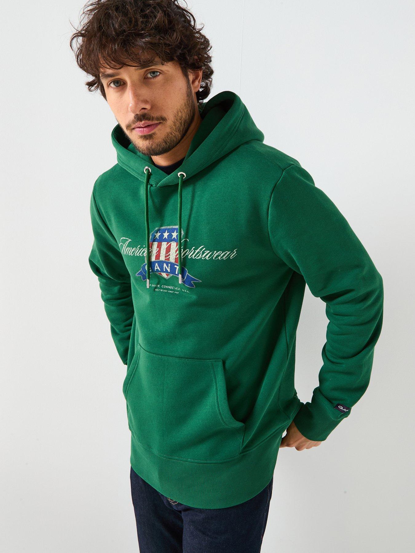 front image of gant-vintage-logo-graphic-overhead-hoodie-green