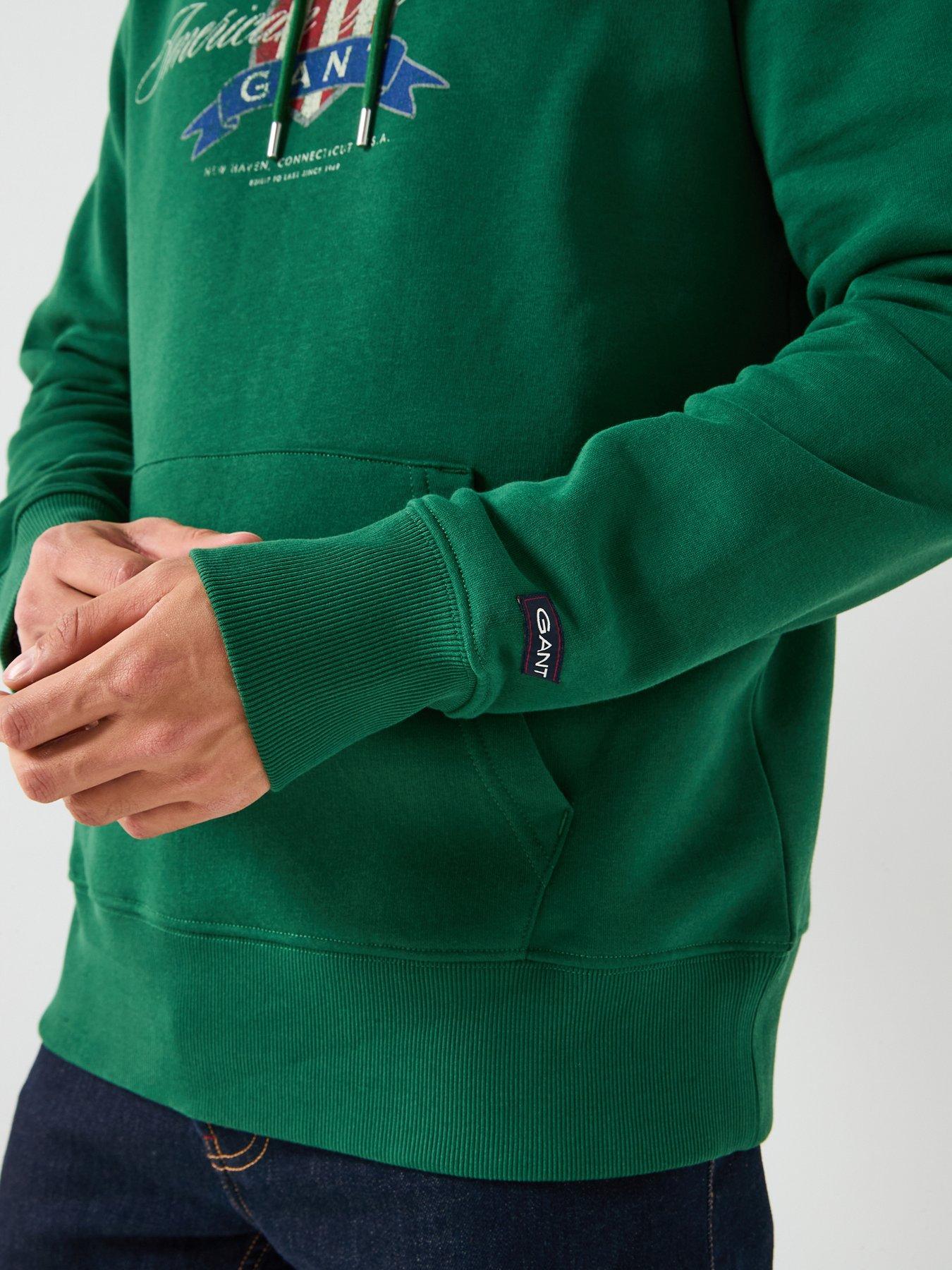  image of gant-vintage-logo-graphic-overhead-hoodie-green