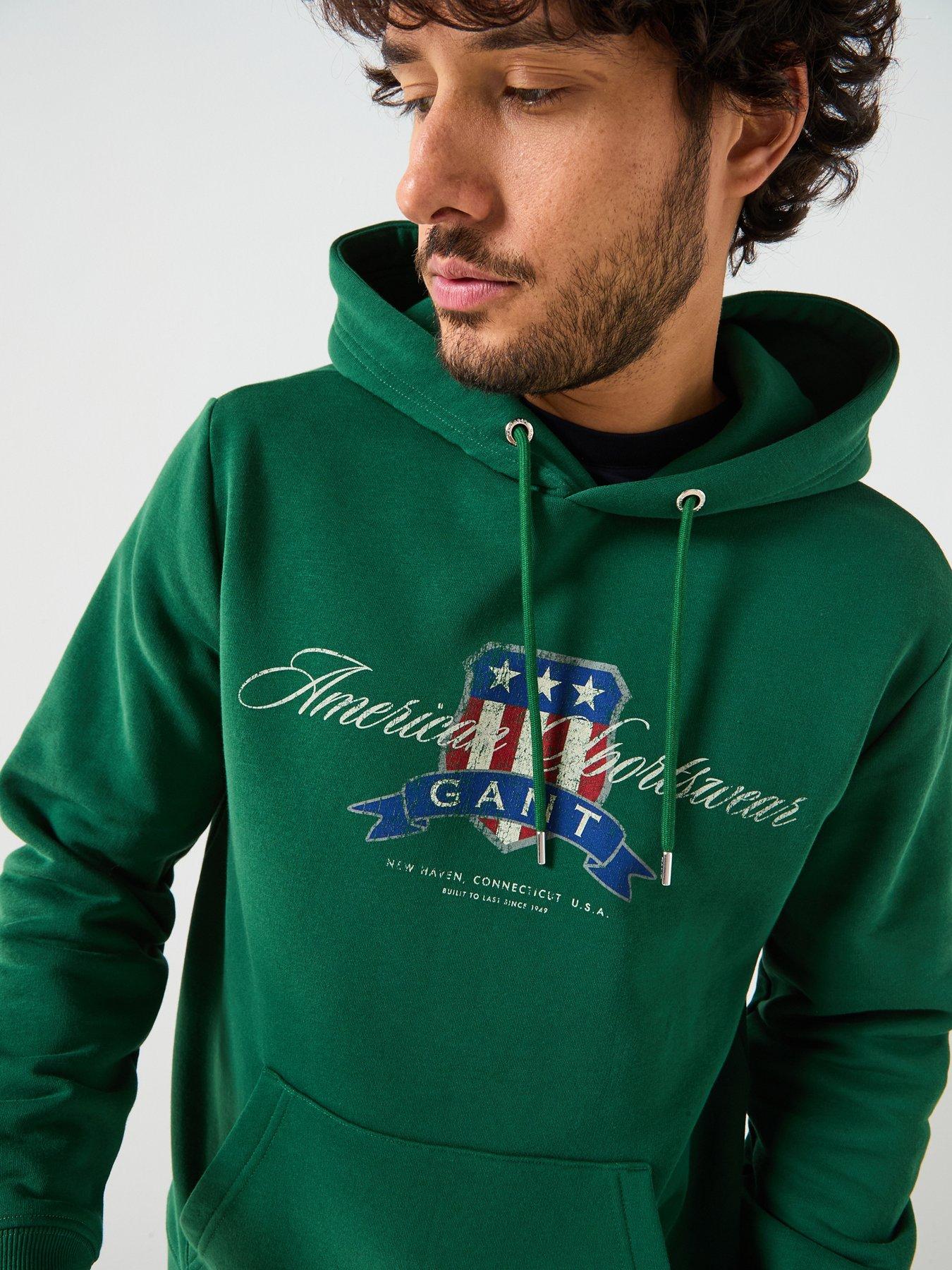  image of gant-vintage-logo-graphic-overhead-hoodie-green