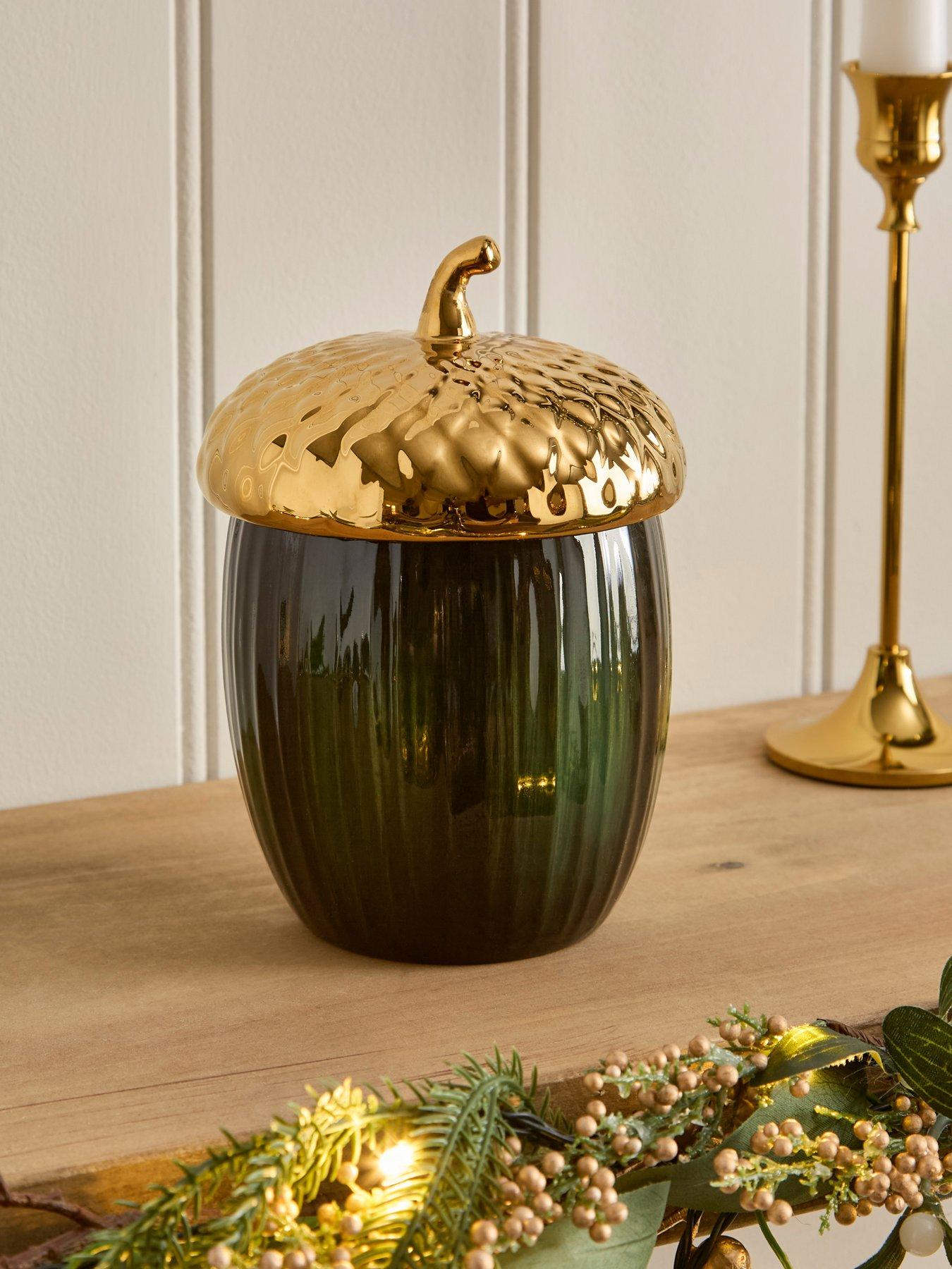 undefined 15 cm Dolomite Dark Green Acorn Lidded Pot Christmas Decoration