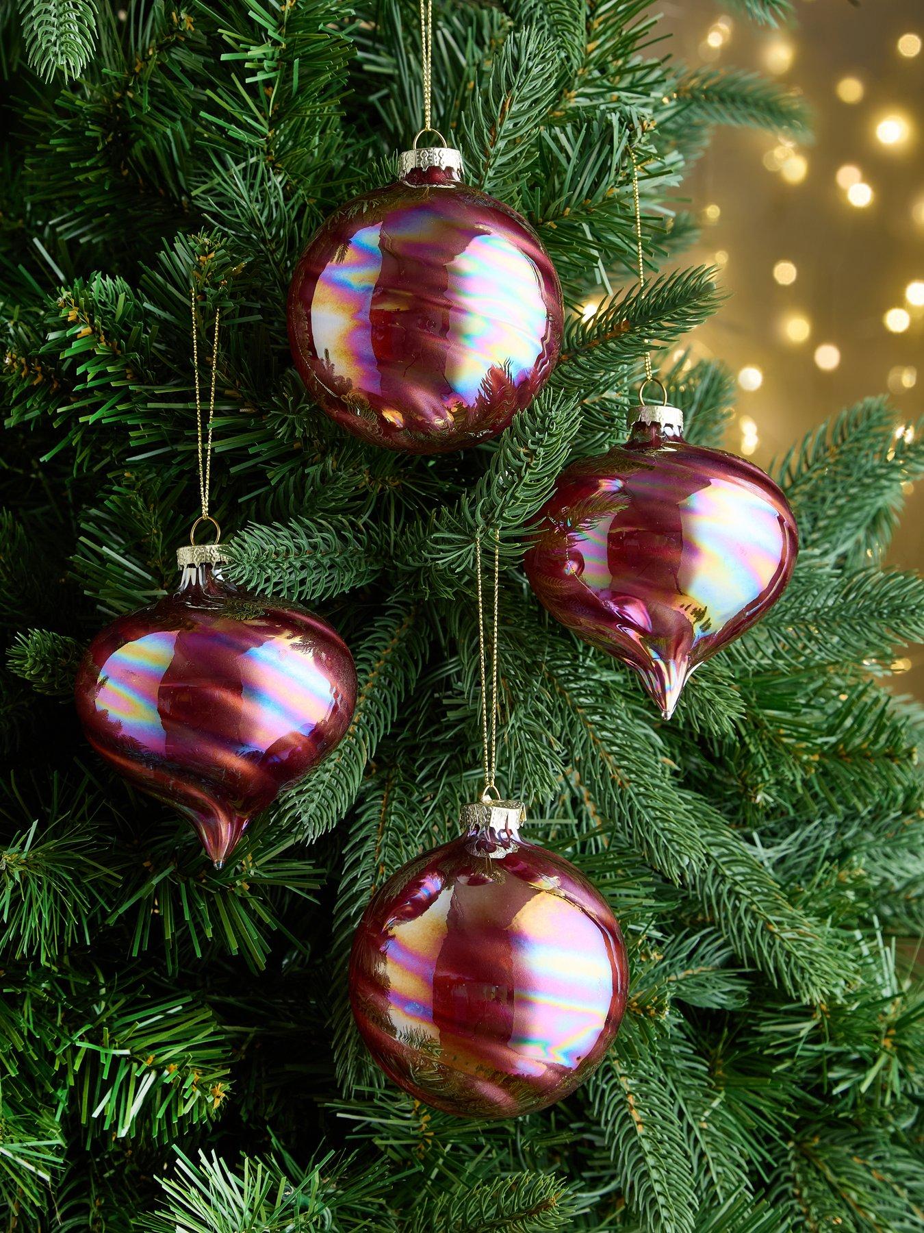 undefined Set of 4 Pink Rainbow Effect Glass Christmas Baubles