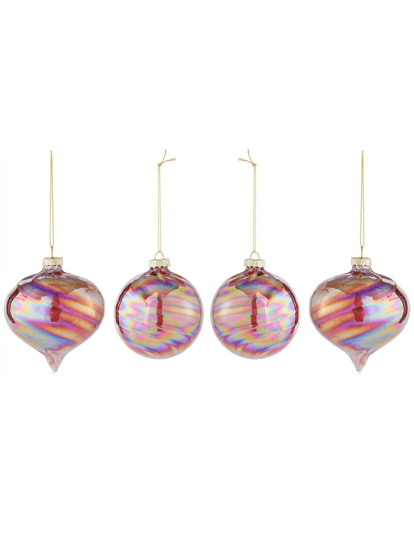 Image 4 of 4 of Festive Set of 4 Pink Rainbow Effect Glass Christmas&nbsp;Baubles